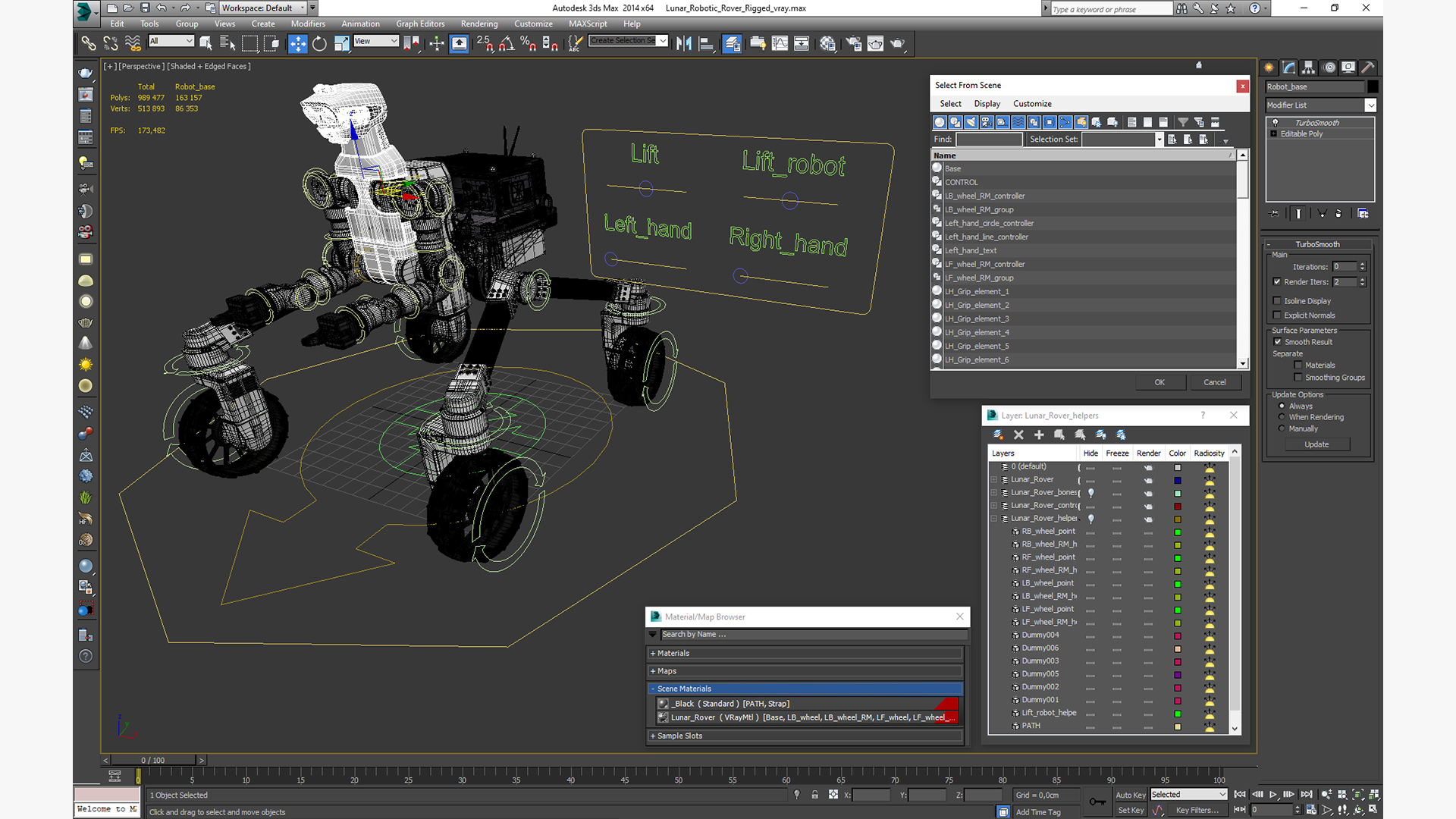3D model Lunar Robotic Rover Rigged for Maya