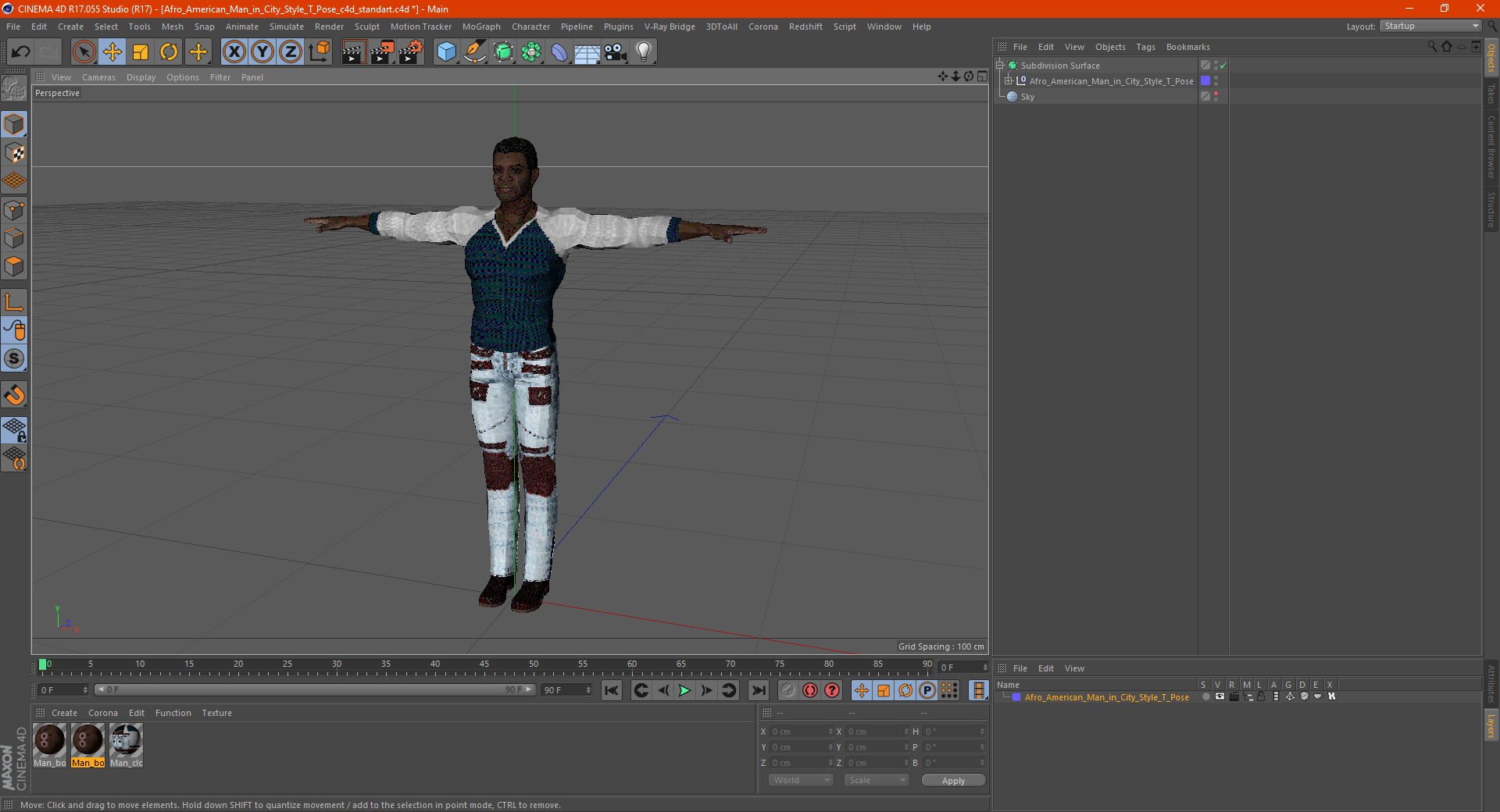 3D Afro American Man in City Style T Pose model