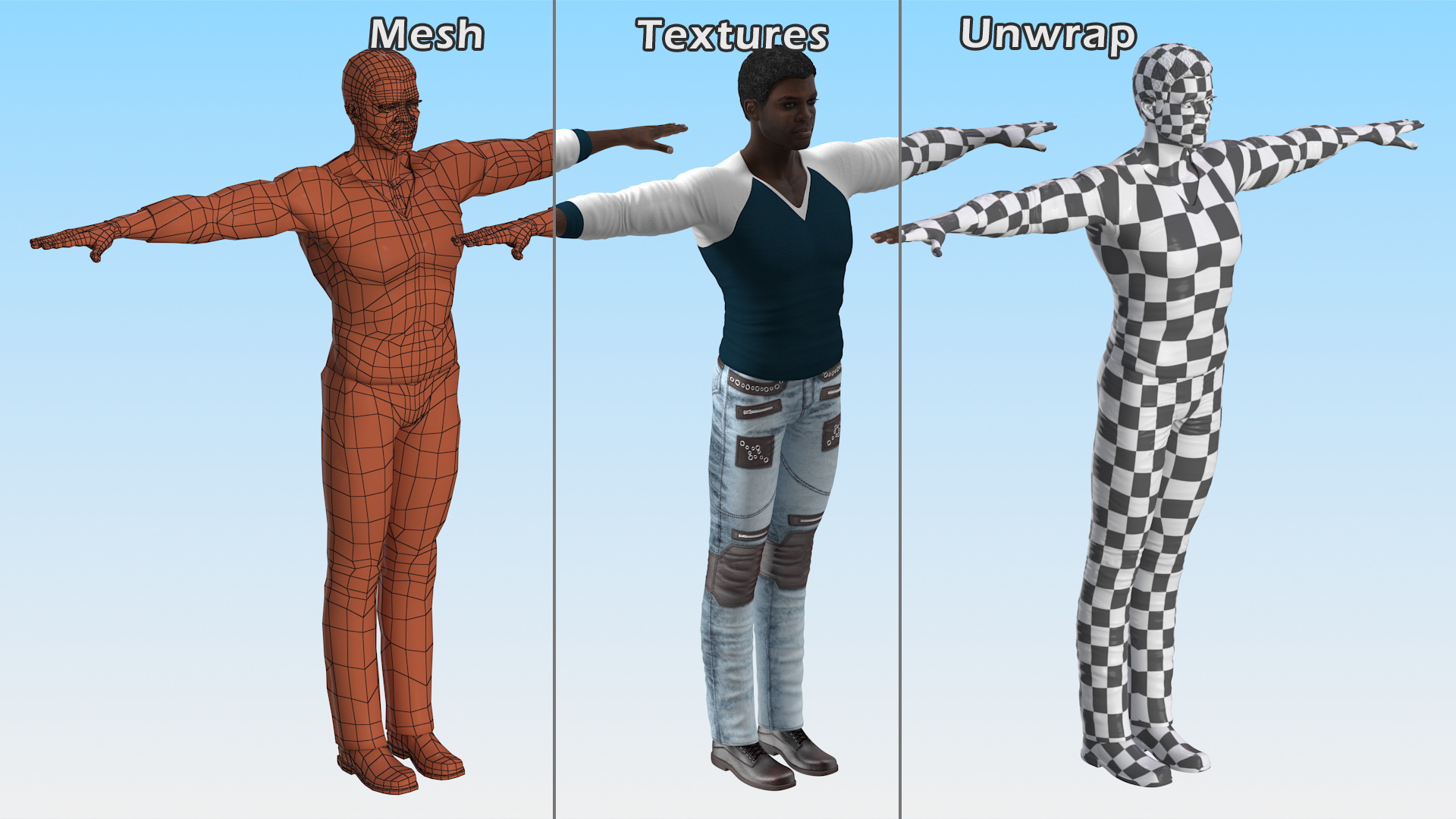 3D Afro American Man in City Style T Pose model