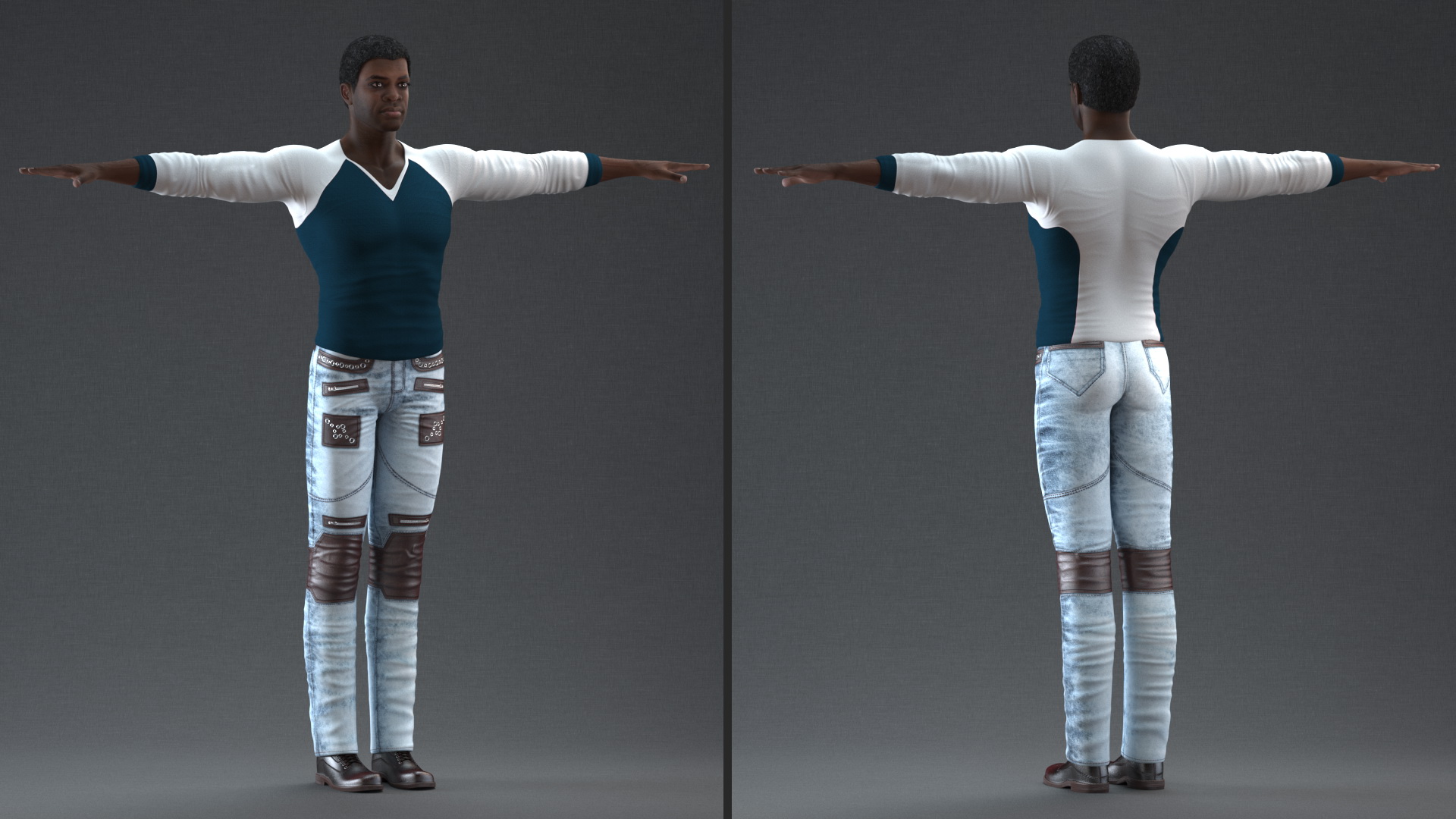 3D Afro American Man in City Style T Pose model