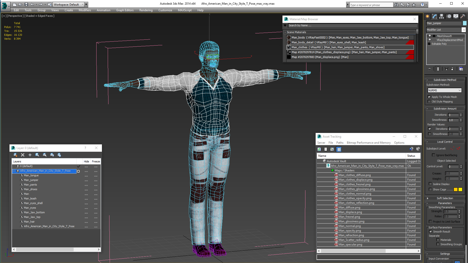 3D Afro American Man in City Style T Pose model