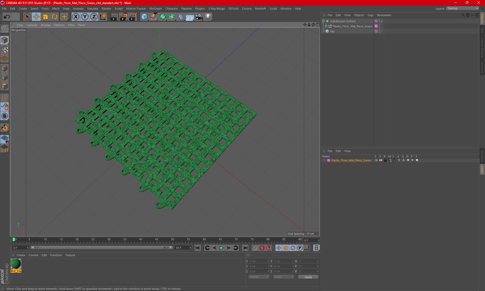 Plastic Floor Mat Piece Green 3D model