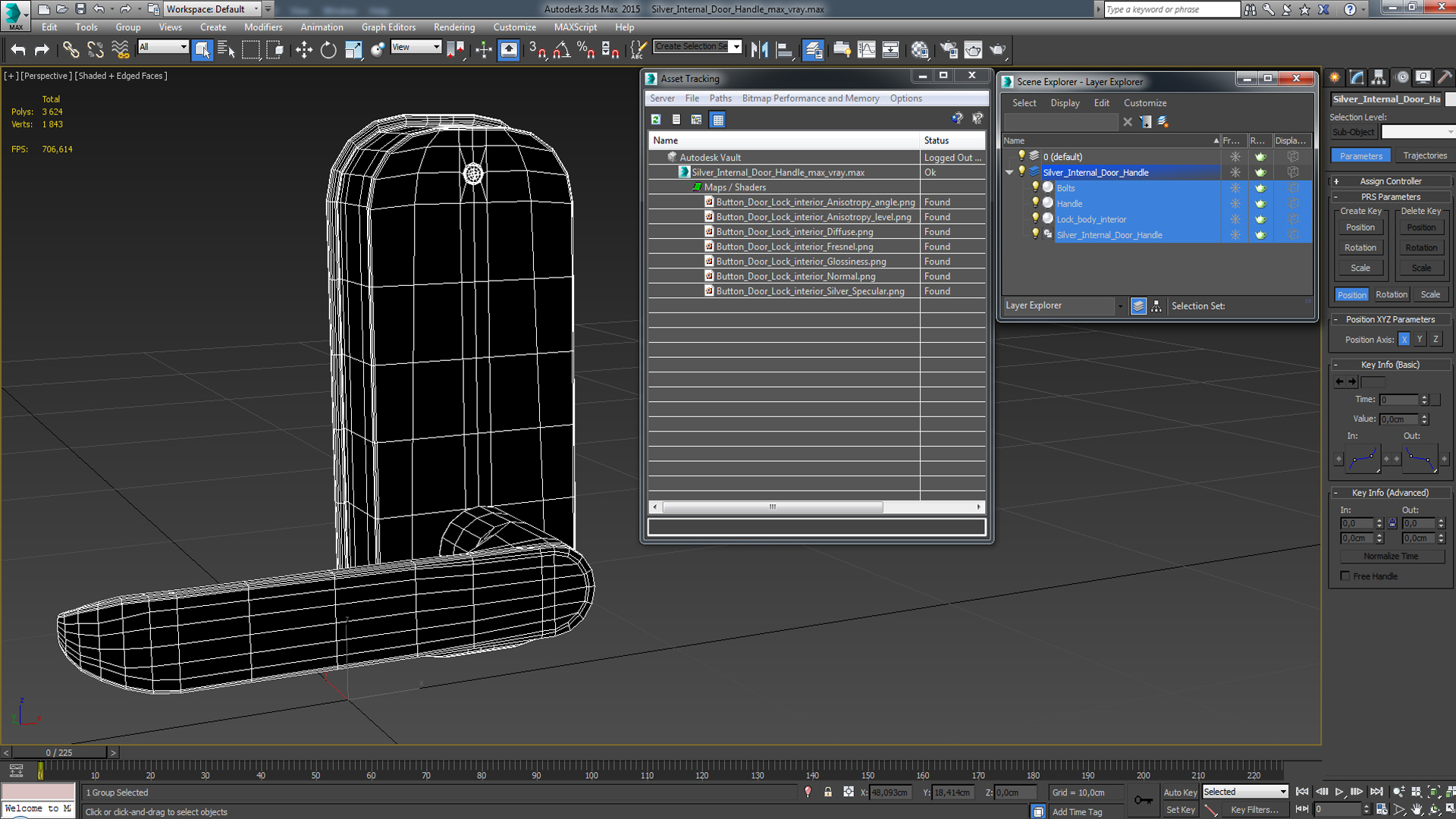 Silver Internal Door Handle 3D
