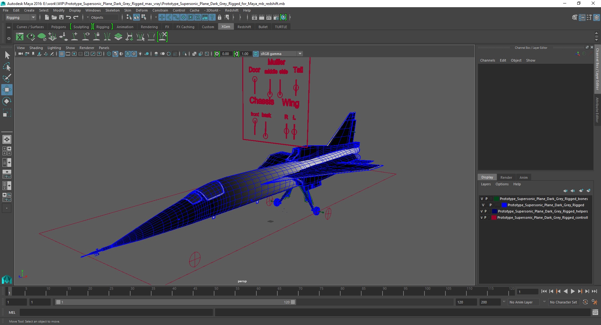 Prototype Supersonic Plane Dark Grey Rigged for Maya 3D