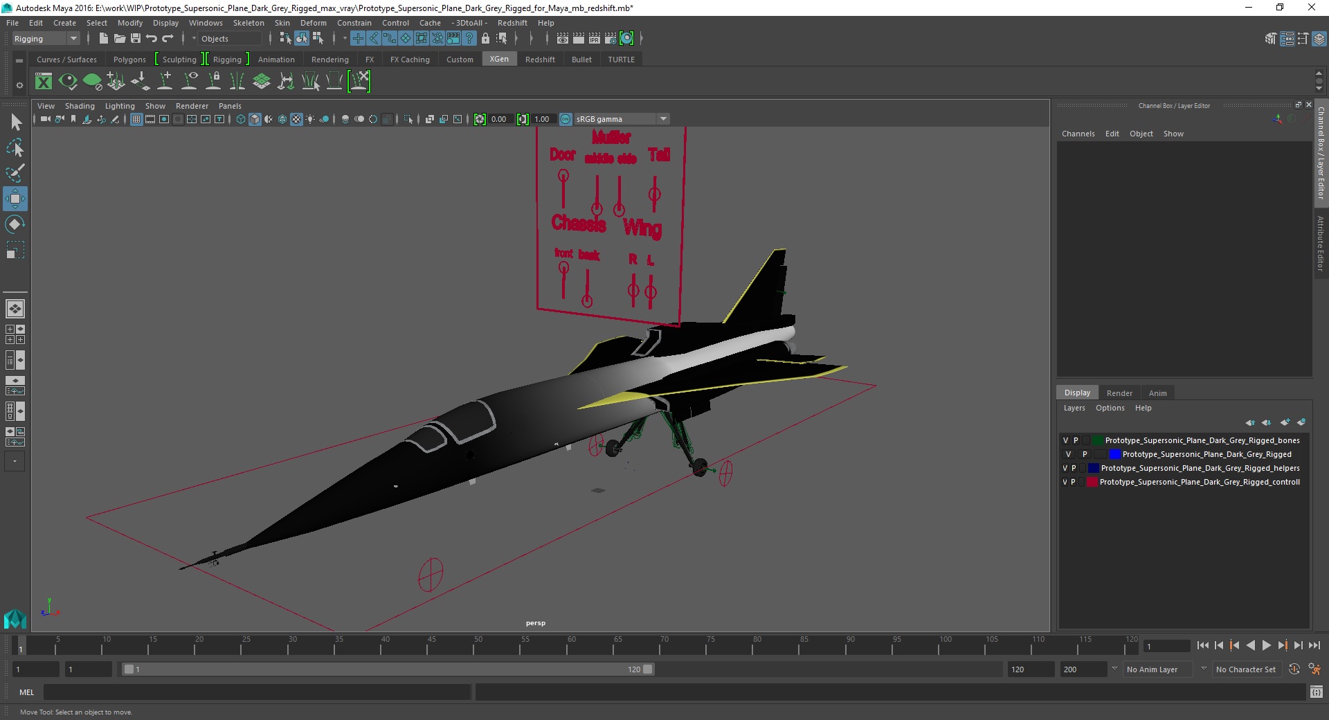 Prototype Supersonic Plane Dark Grey Rigged for Maya 3D