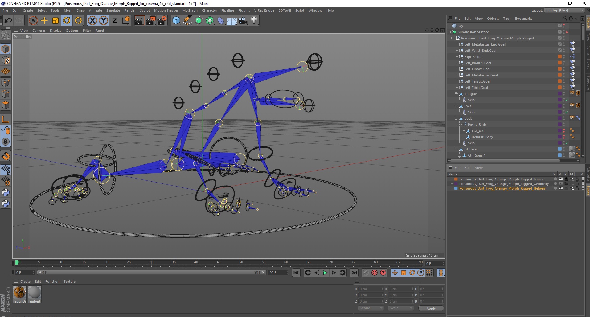 3D Poisonous Dart Frog Orange Morph Rigged for Cinema 4D model
