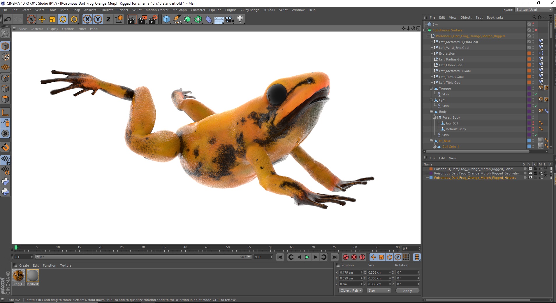 3D Poisonous Dart Frog Orange Morph Rigged for Cinema 4D model