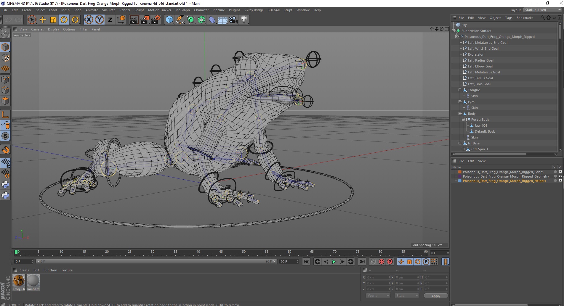 3D Poisonous Dart Frog Orange Morph Rigged for Cinema 4D model