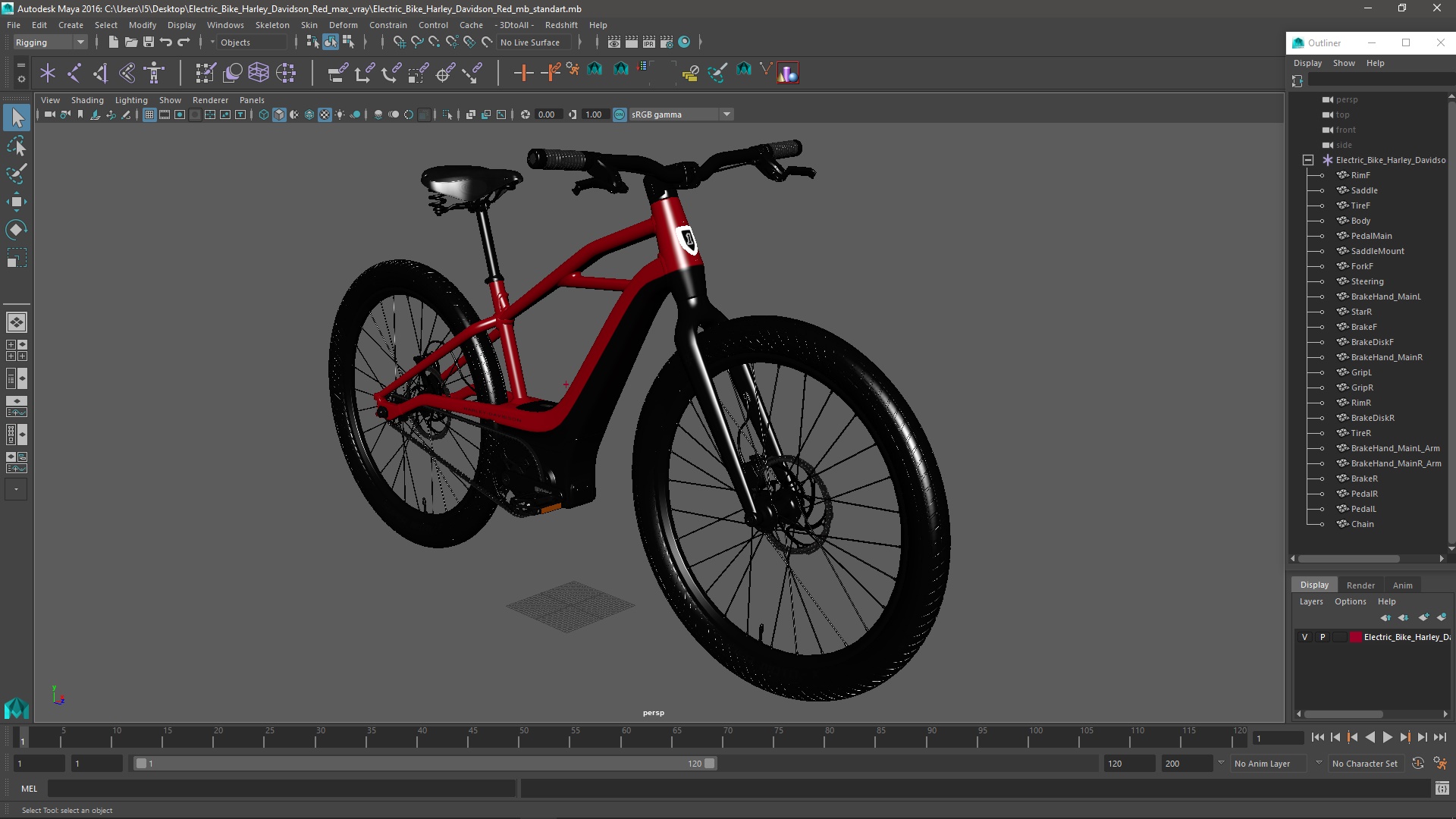 3D Electric Bike Harley Davidson Red model