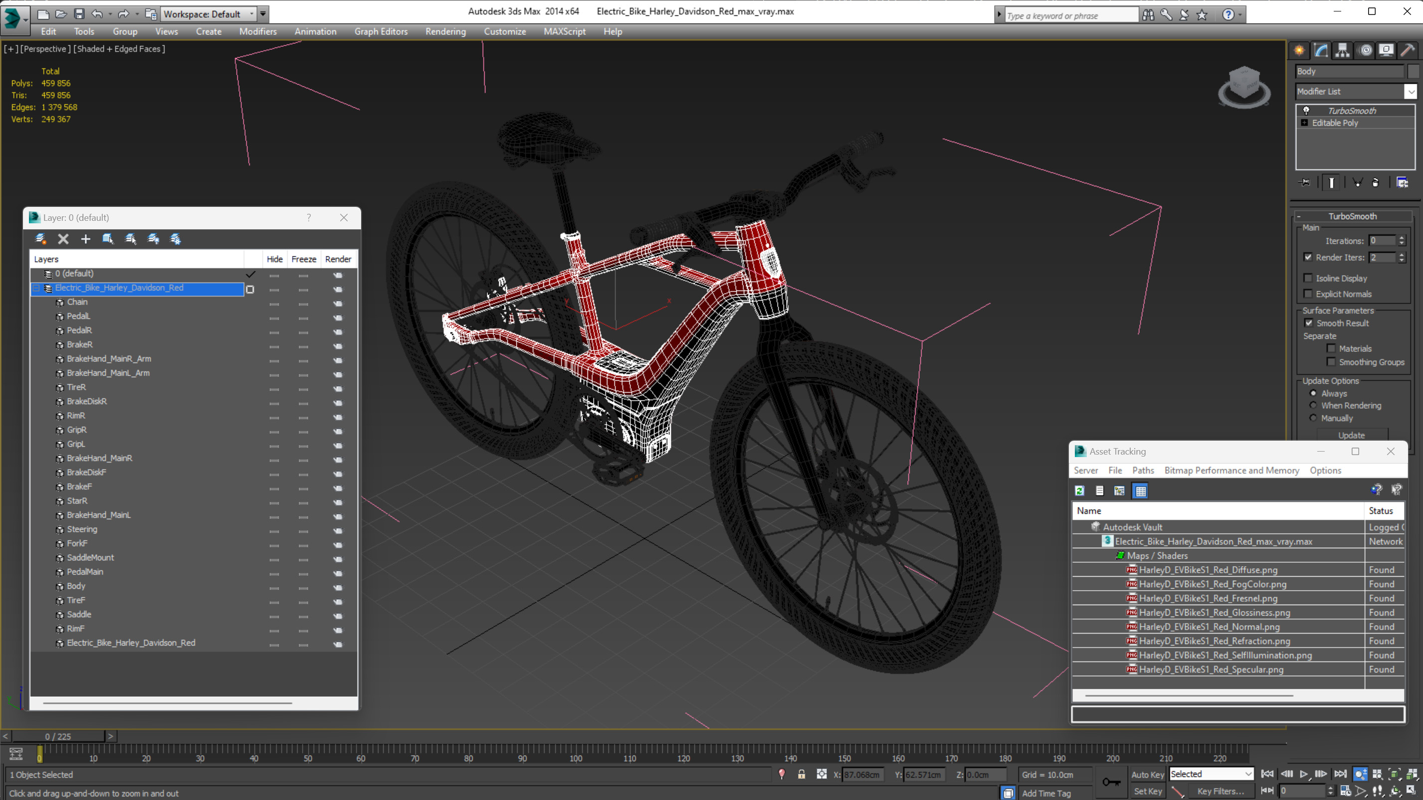3D Electric Bike Harley Davidson Red model