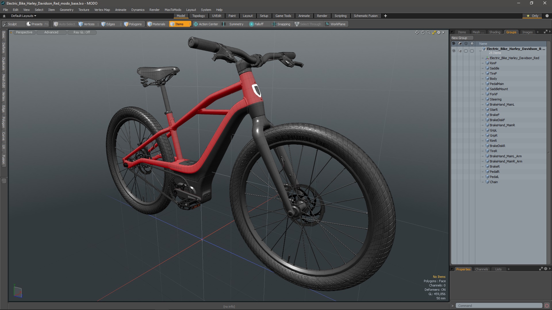 3D Electric Bike Harley Davidson Red model