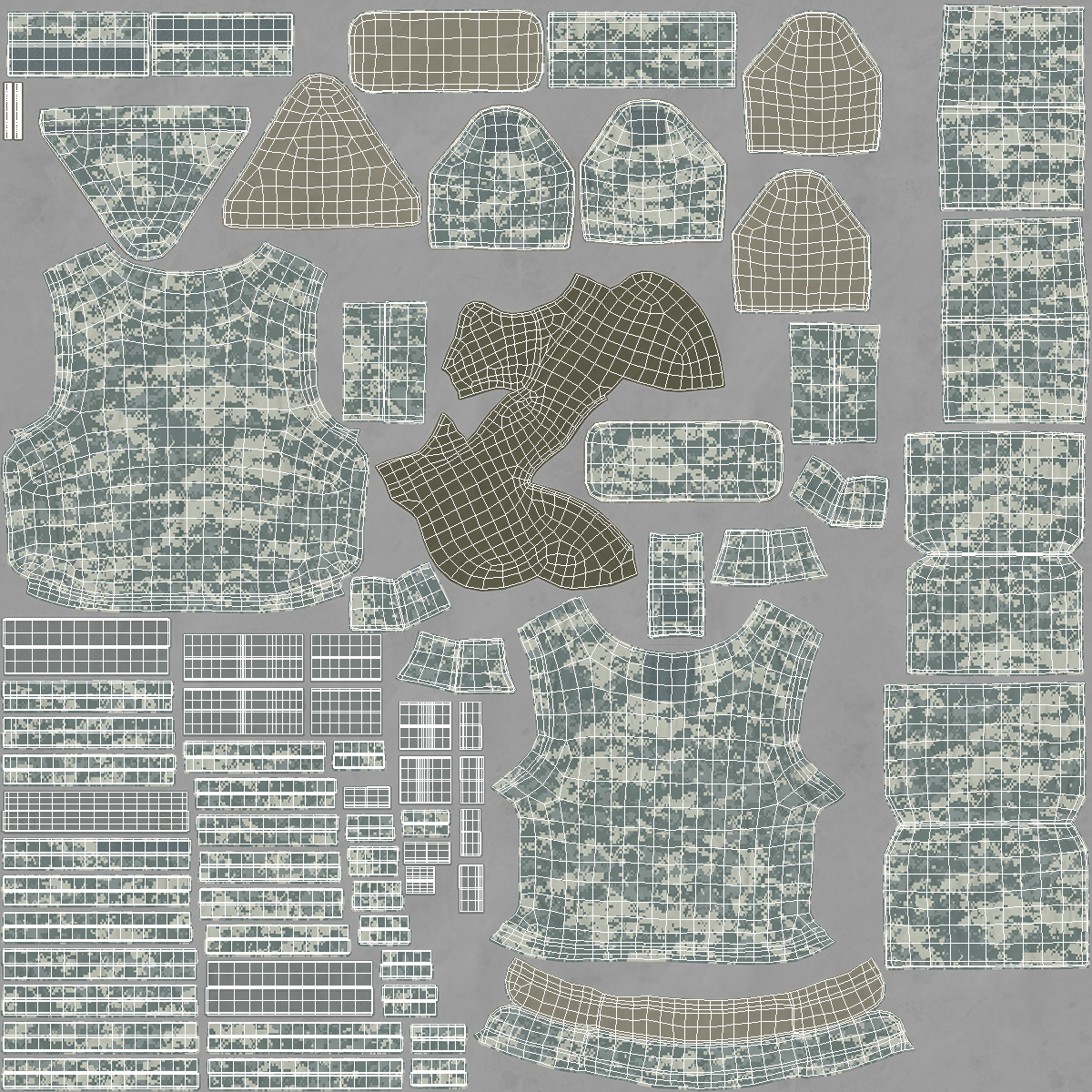 3D model Equipped Military Soldier in Grey Camo Walking Fur