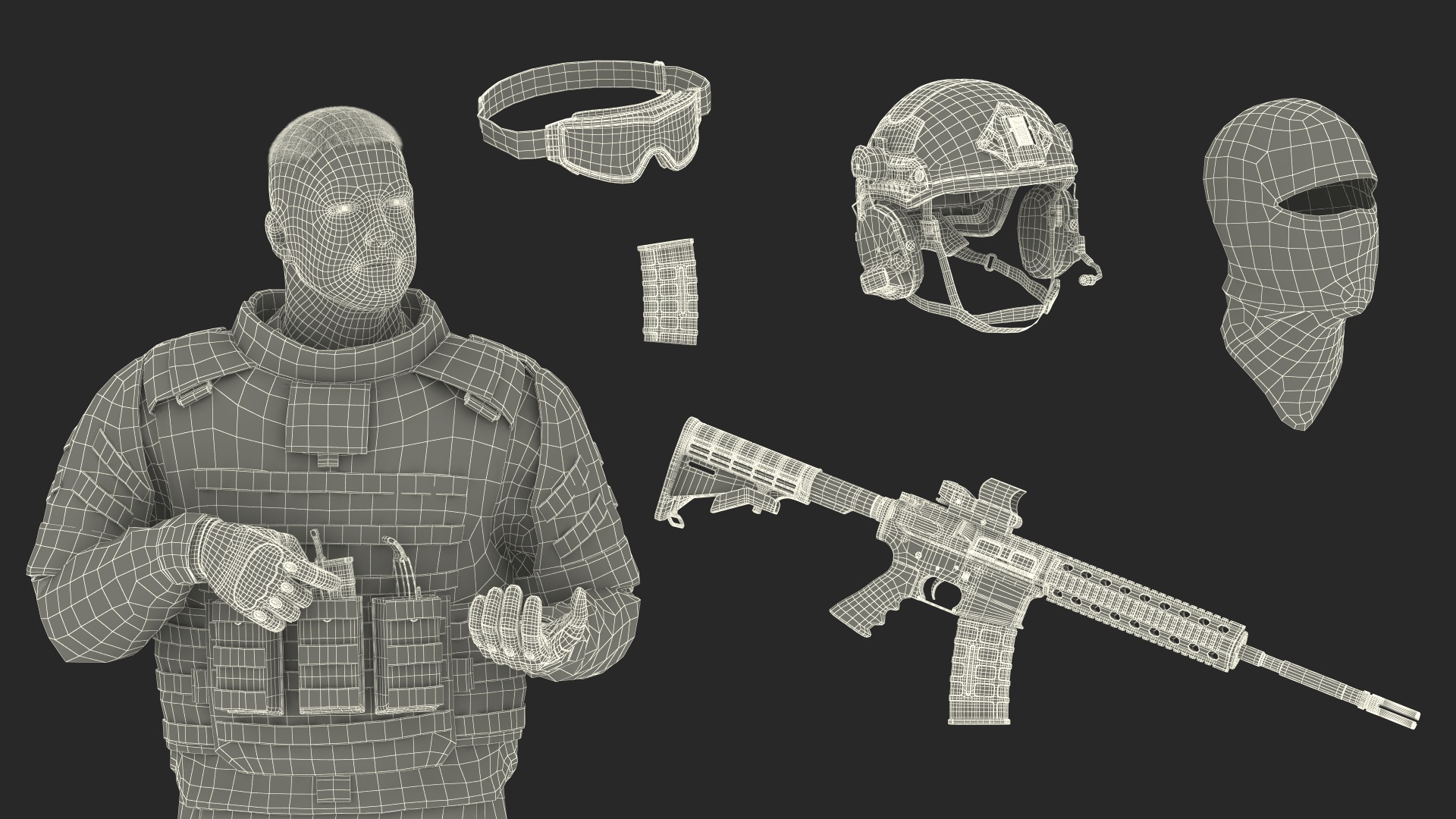 3D model Equipped Military Soldier in Grey Camo Walking Fur