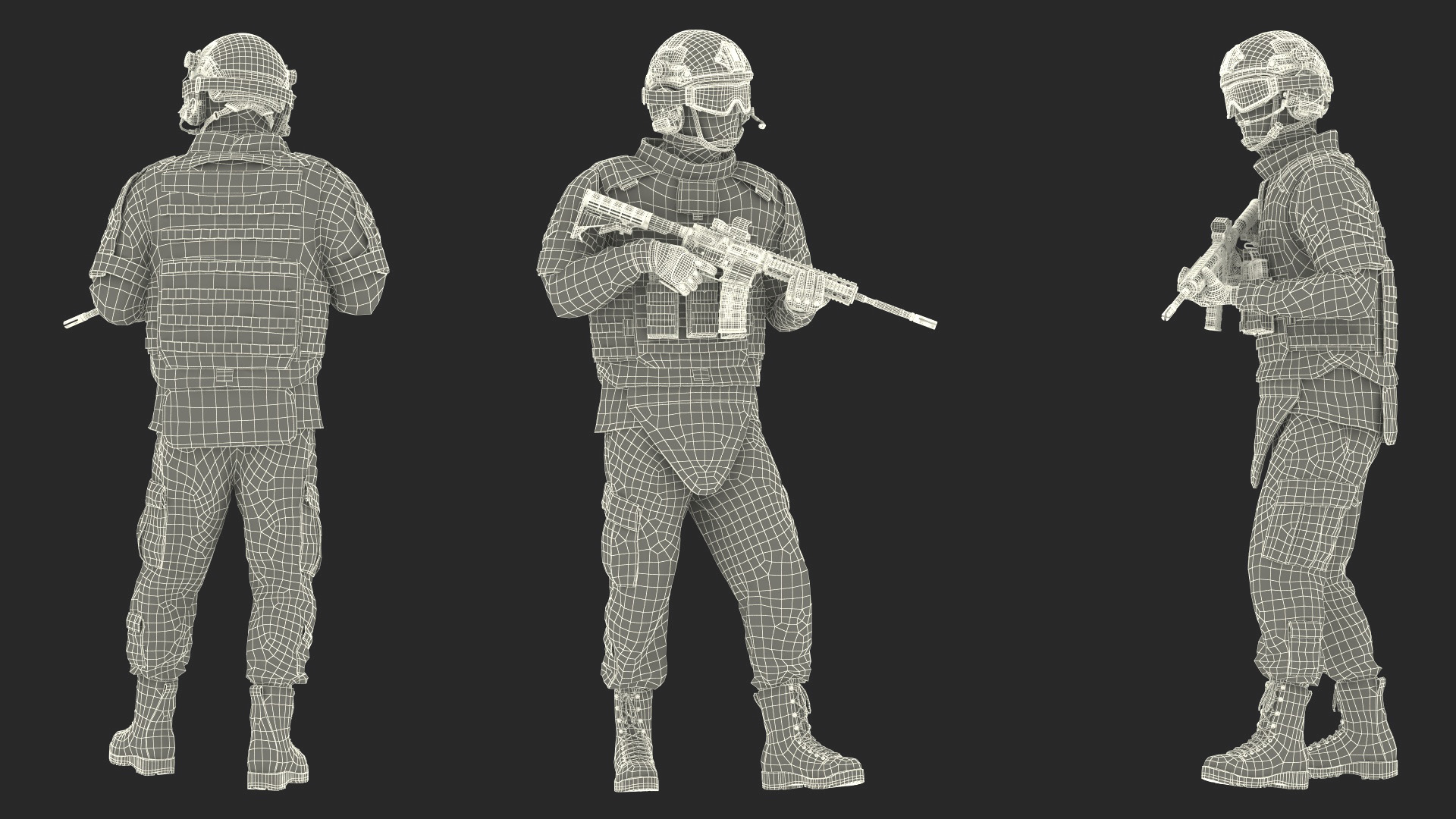 3D model Equipped Military Soldier in Grey Camo Walking Fur