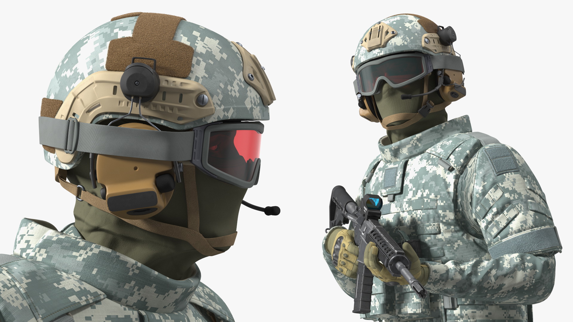 3D model Equipped Military Soldier in Grey Camo Walking Fur