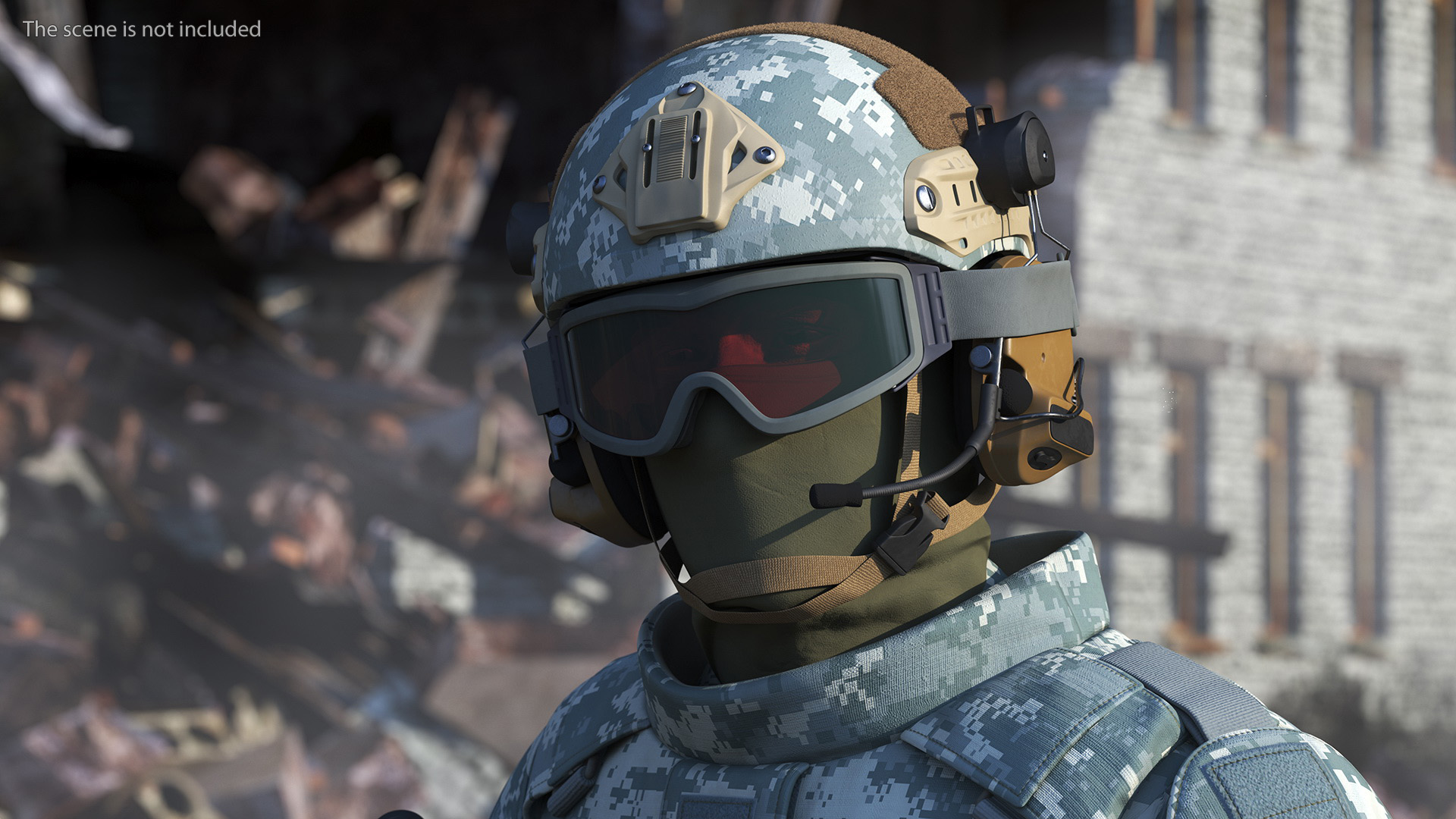 3D model Equipped Military Soldier in Grey Camo Walking Fur
