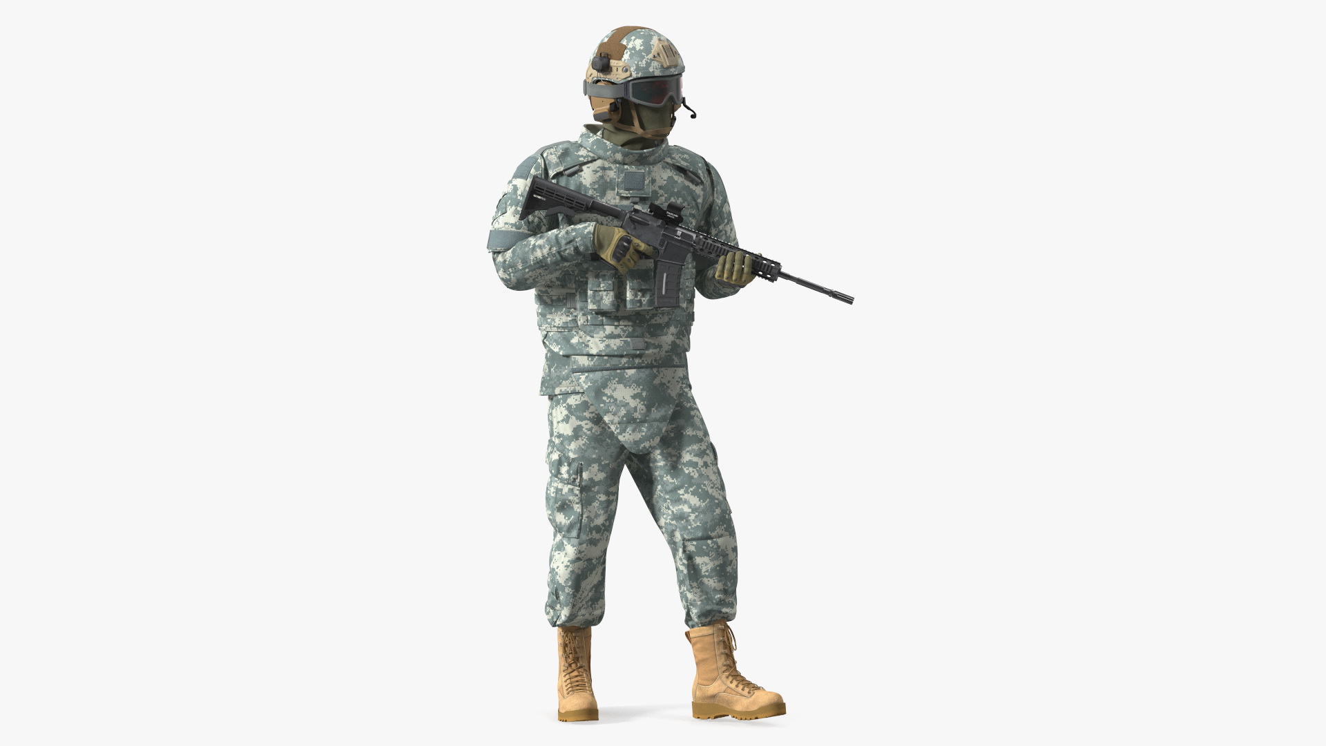 3D model Equipped Military Soldier in Grey Camo Walking Fur
