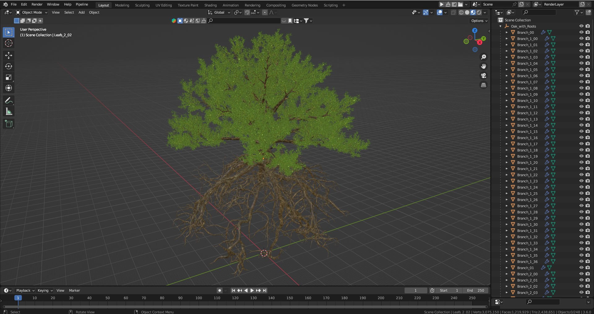 Oak with Roots 3D model