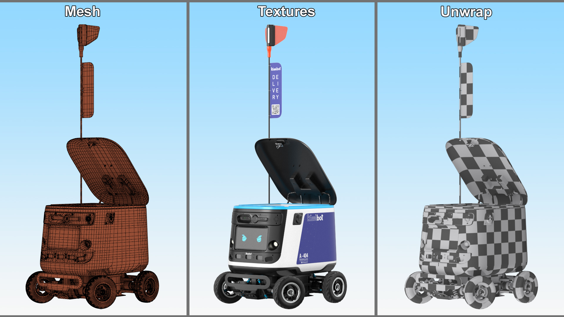 Blue Delivery Robot Kiwibot Rigged 3D model