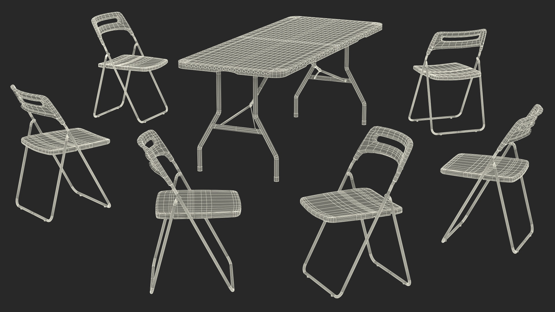 3D model Folding Plastic Furniture Black Set