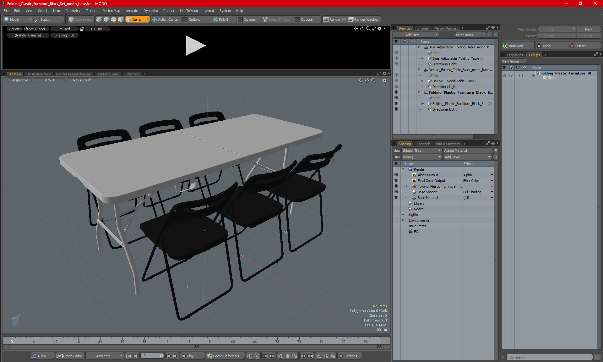 3D model Folding Plastic Furniture Black Set
