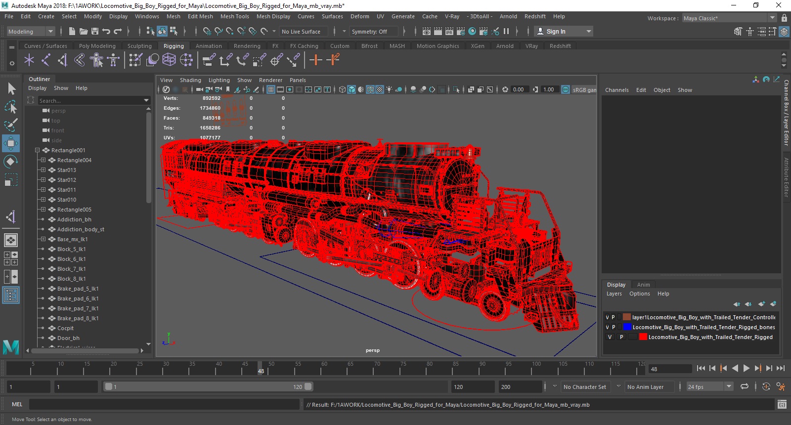 Locomotive Big Boy Rigged for Maya 3D model