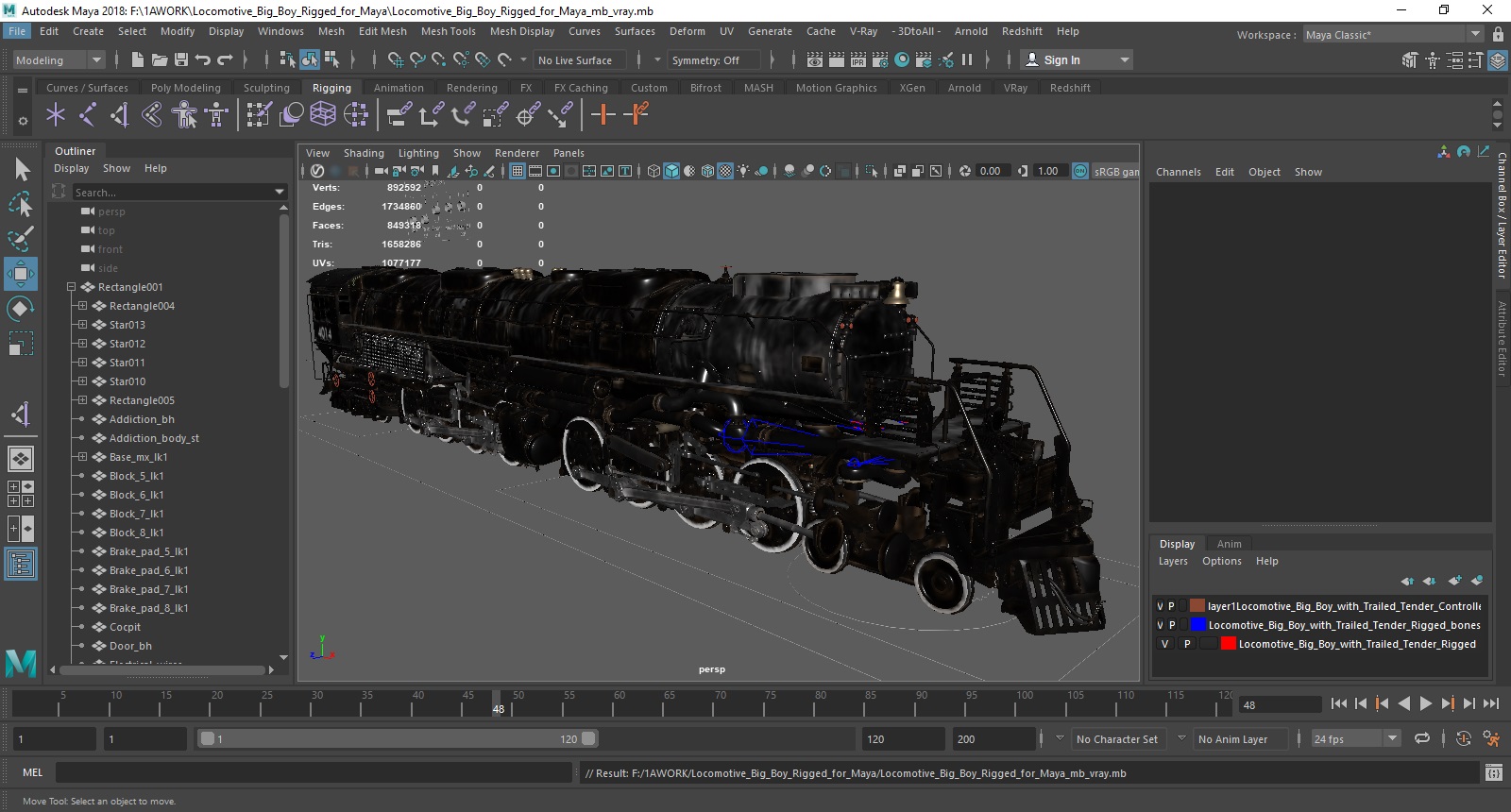 Locomotive Big Boy Rigged for Maya 3D model