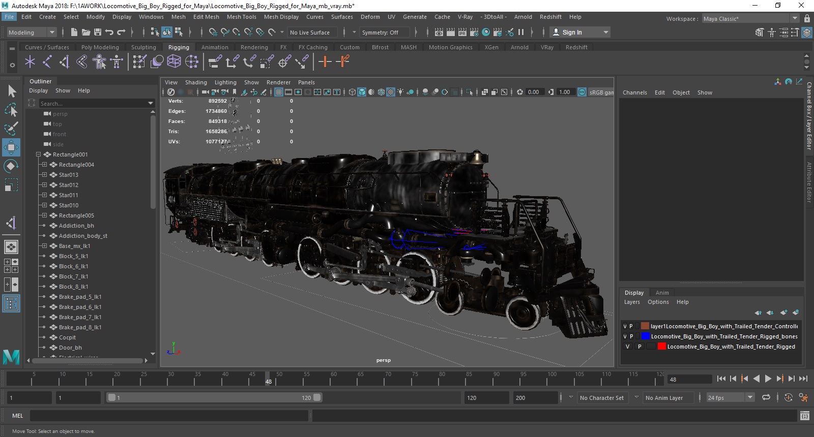 Locomotive Big Boy Rigged for Maya 3D model