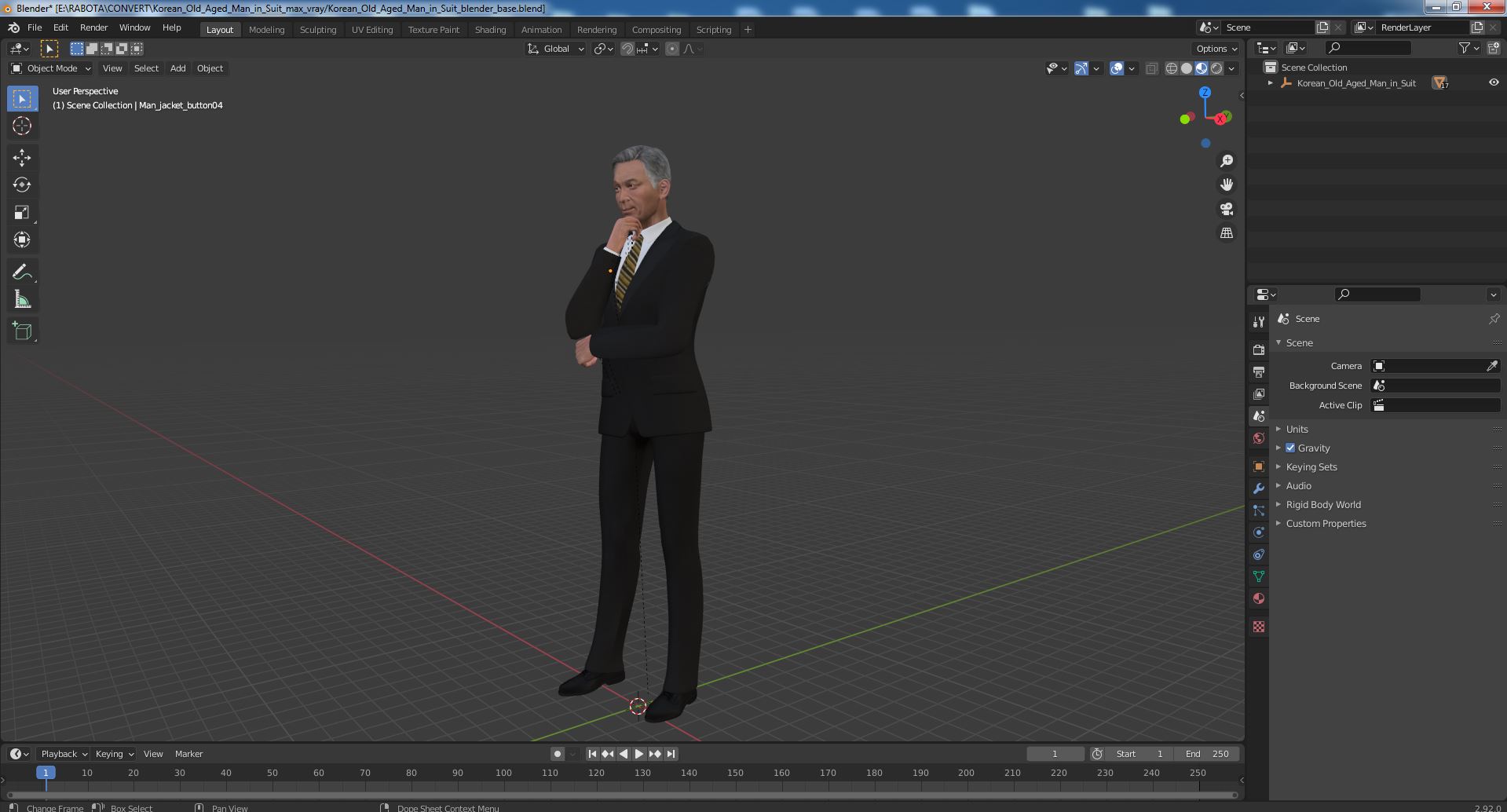 Korean Old Aged Man in Suit 3D