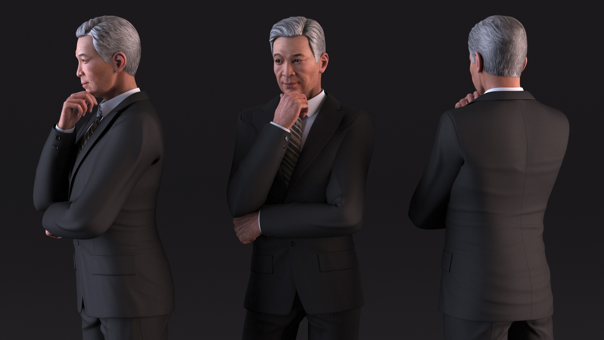 Korean Old Aged Man in Suit 3D