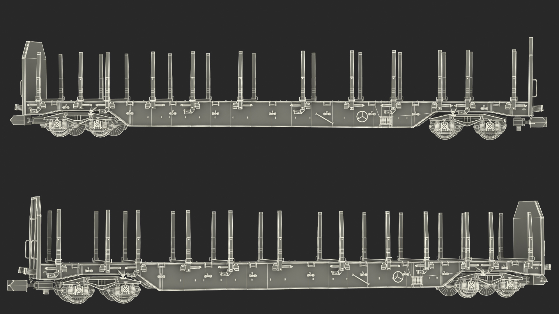 Four Axled Stake Wagon Empty Dirty 3D model