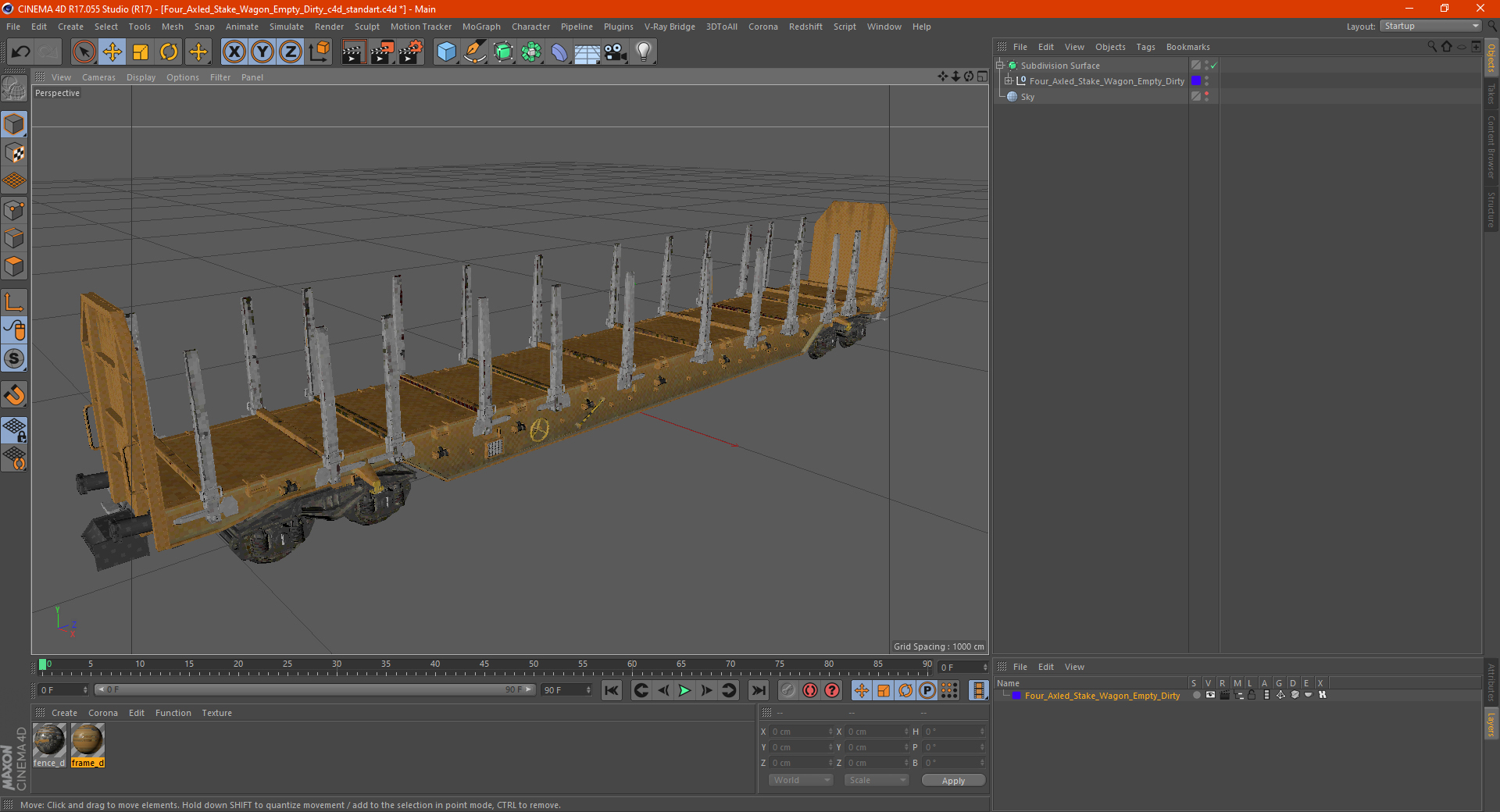 Four Axled Stake Wagon Empty Dirty 3D model