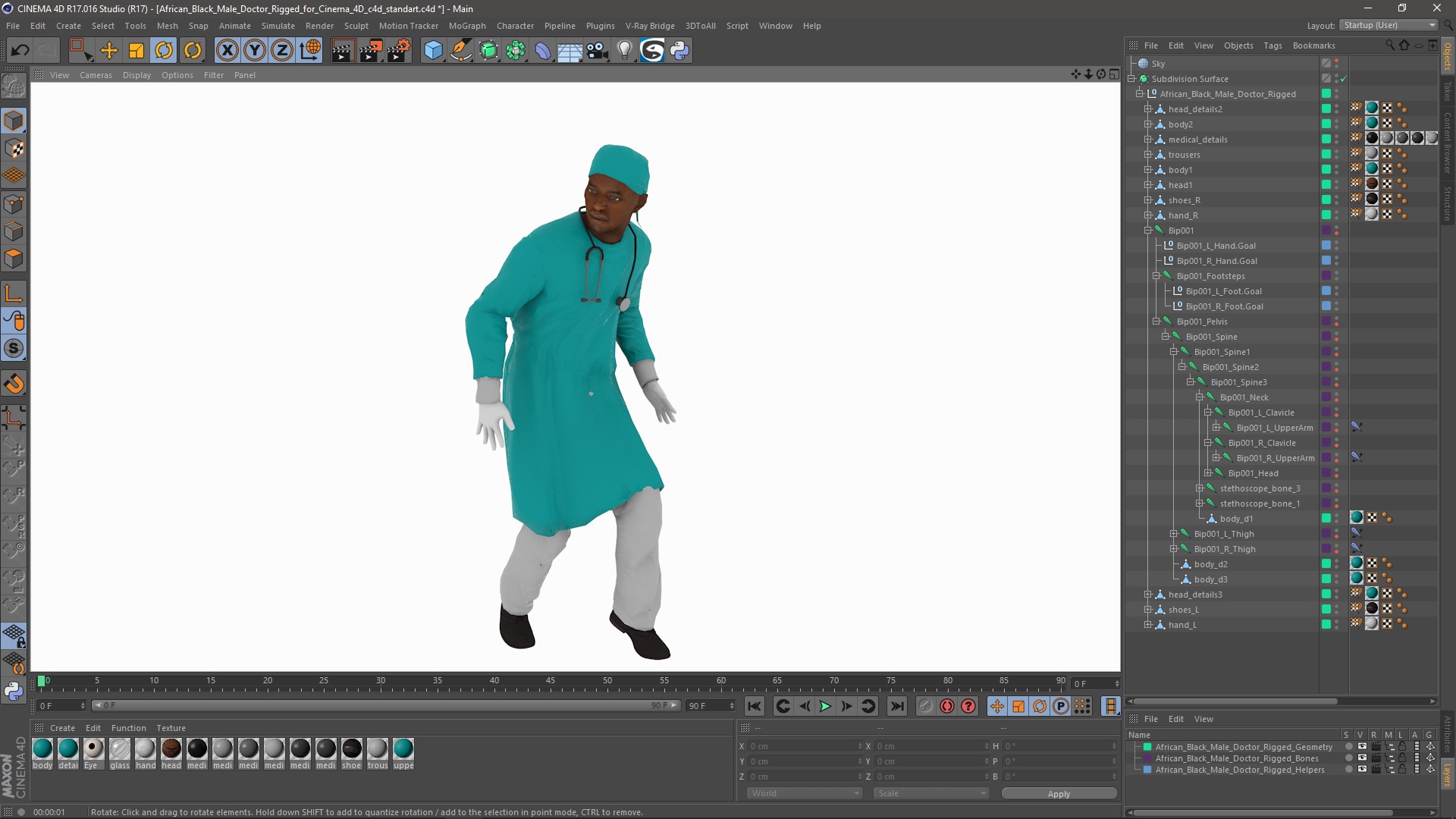 3D African Black Male Doctor Rigged for Cinema 4D
