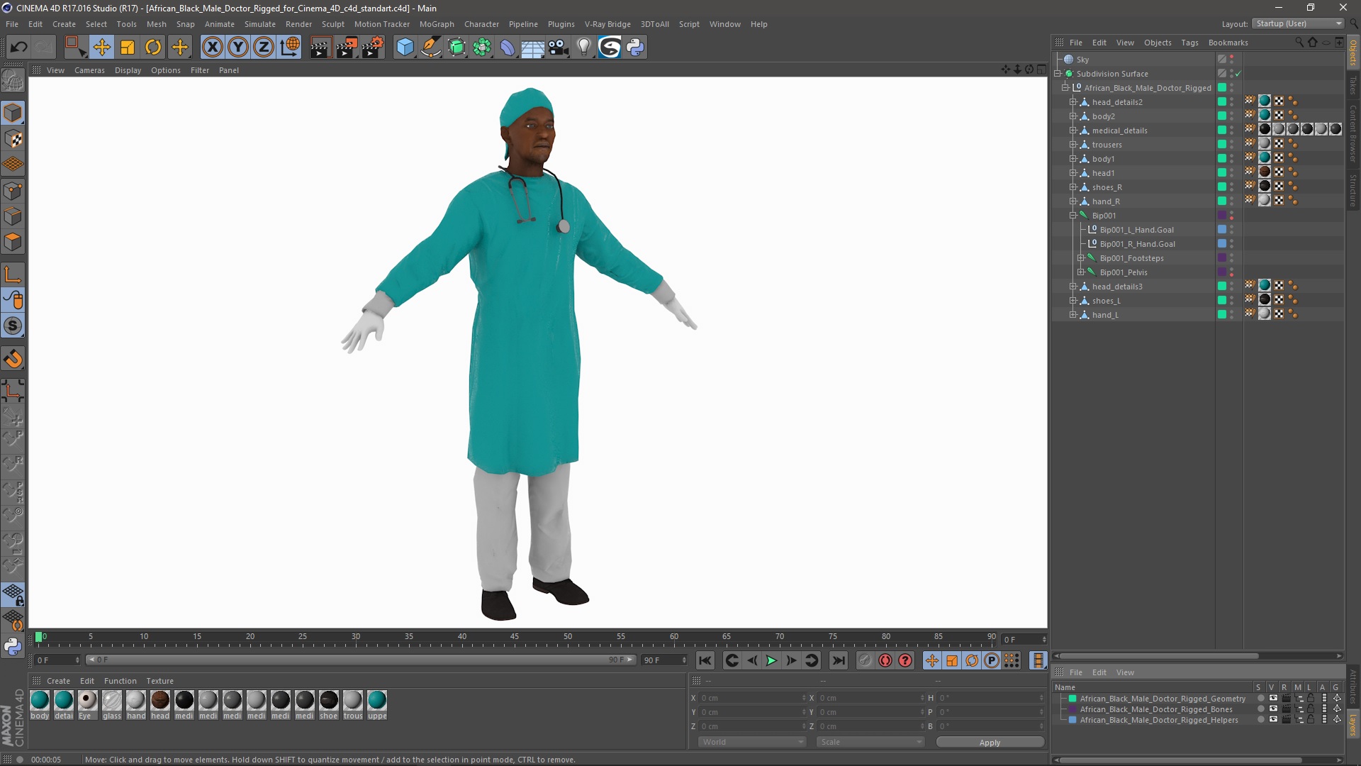 3D African Black Male Doctor Rigged for Cinema 4D