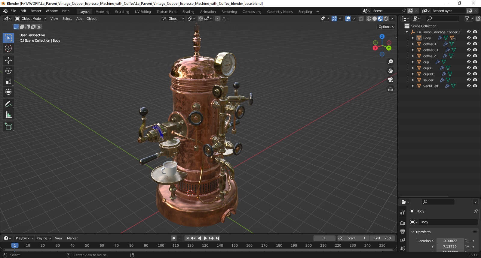3D La Pavoni Vintage Copper Espresso Machine with Coffee model