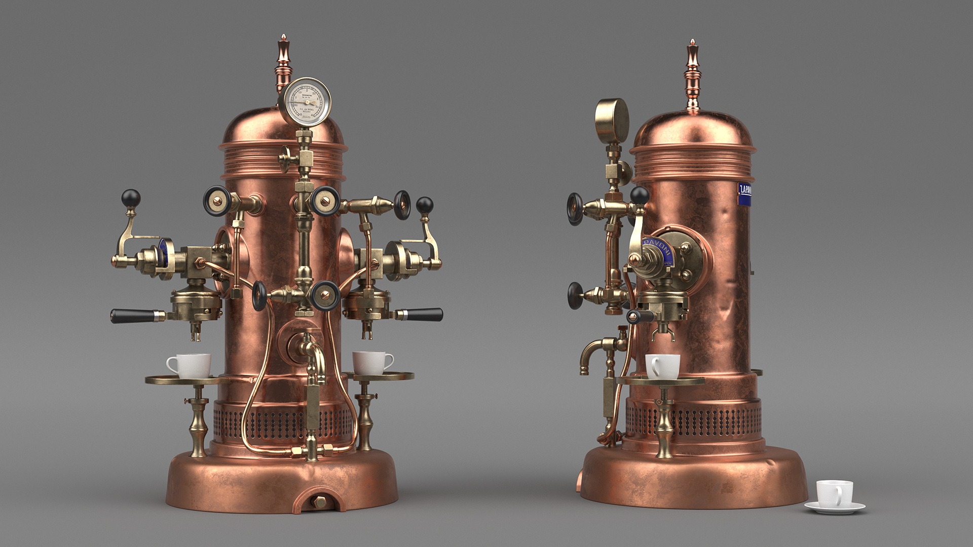 3D La Pavoni Vintage Copper Espresso Machine with Coffee model