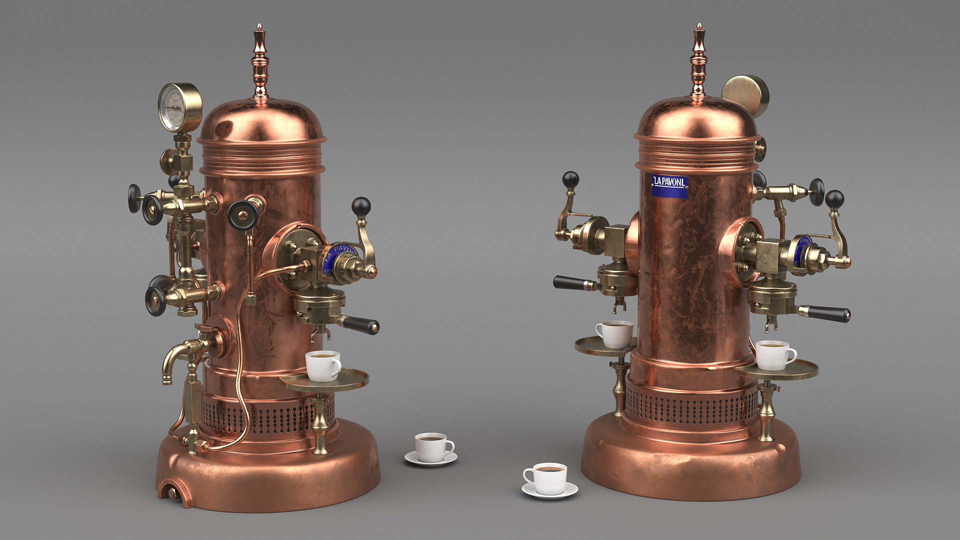 3D La Pavoni Vintage Copper Espresso Machine with Coffee model