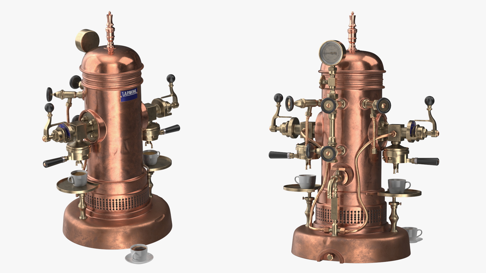 3D La Pavoni Vintage Copper Espresso Machine with Coffee model