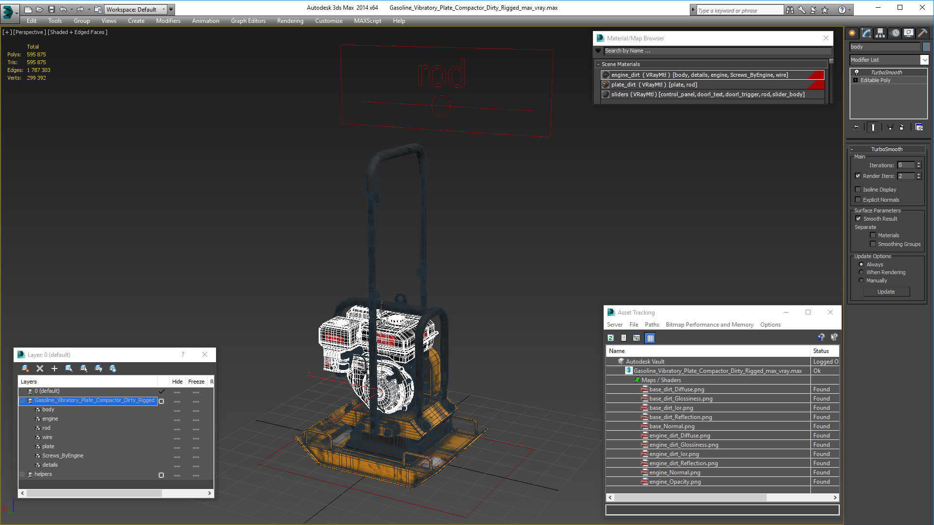 Gasoline Vibratory Plate Compactor Dirty Rigged 3D