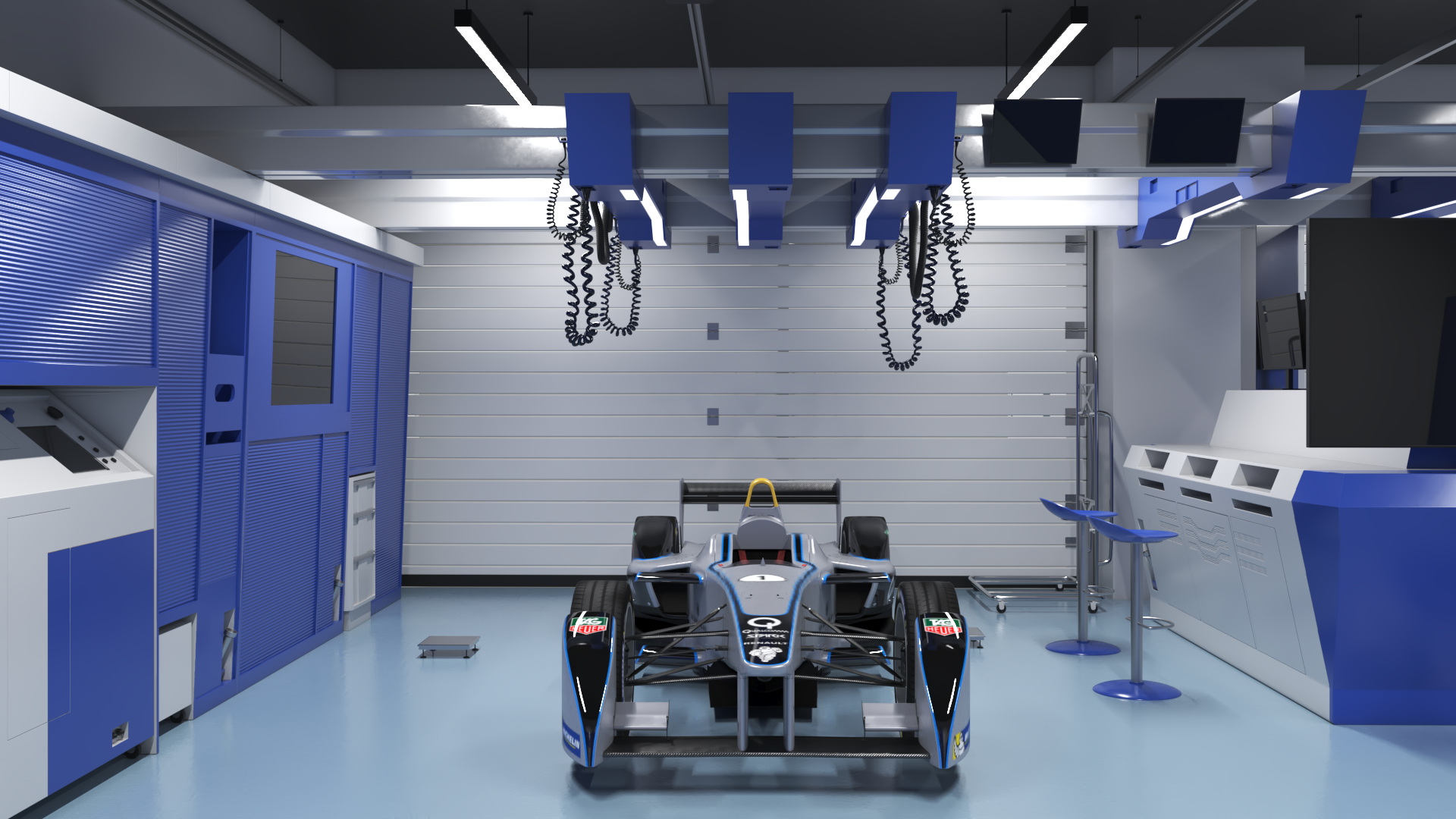 Motorsport Workshop and Formula E Race Car 3D