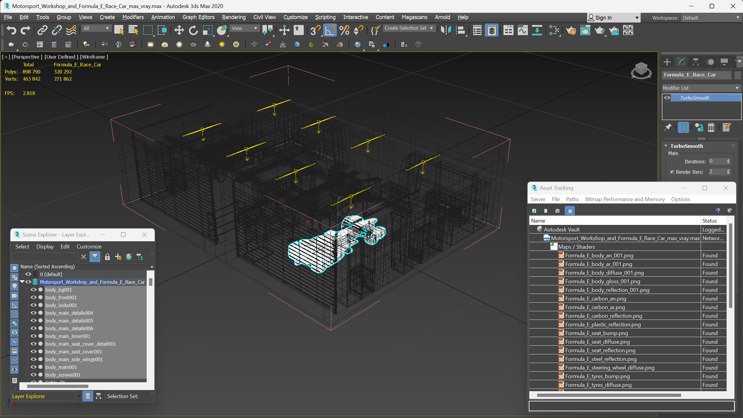 Motorsport Workshop and Formula E Race Car 3D