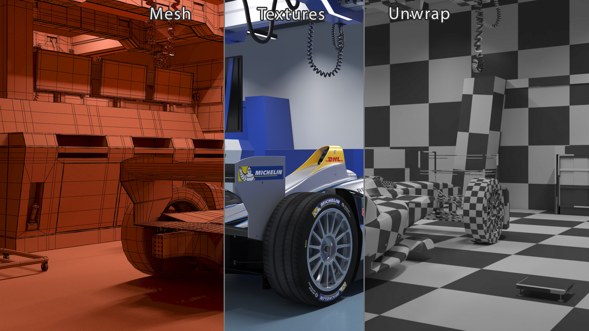 Motorsport Workshop and Formula E Race Car 3D