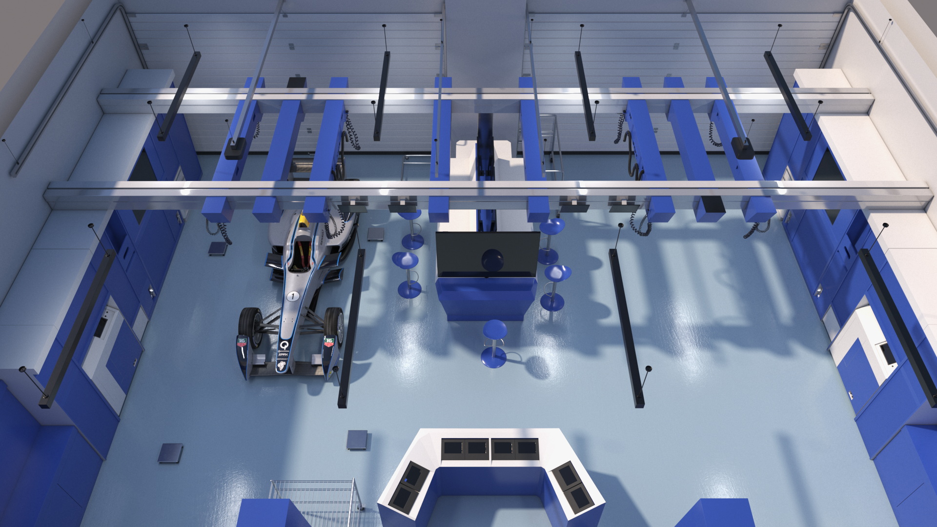 Motorsport Workshop and Formula E Race Car 3D