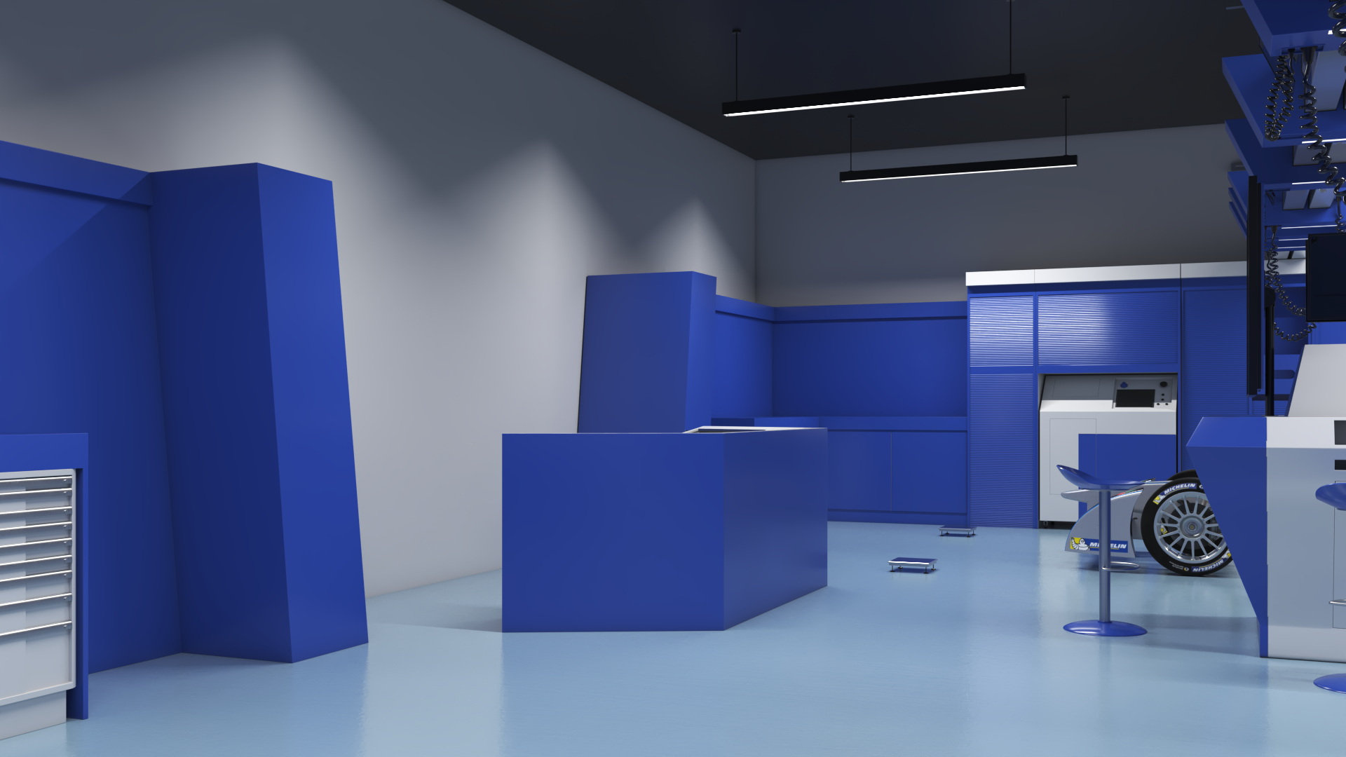Motorsport Workshop and Formula E Race Car 3D