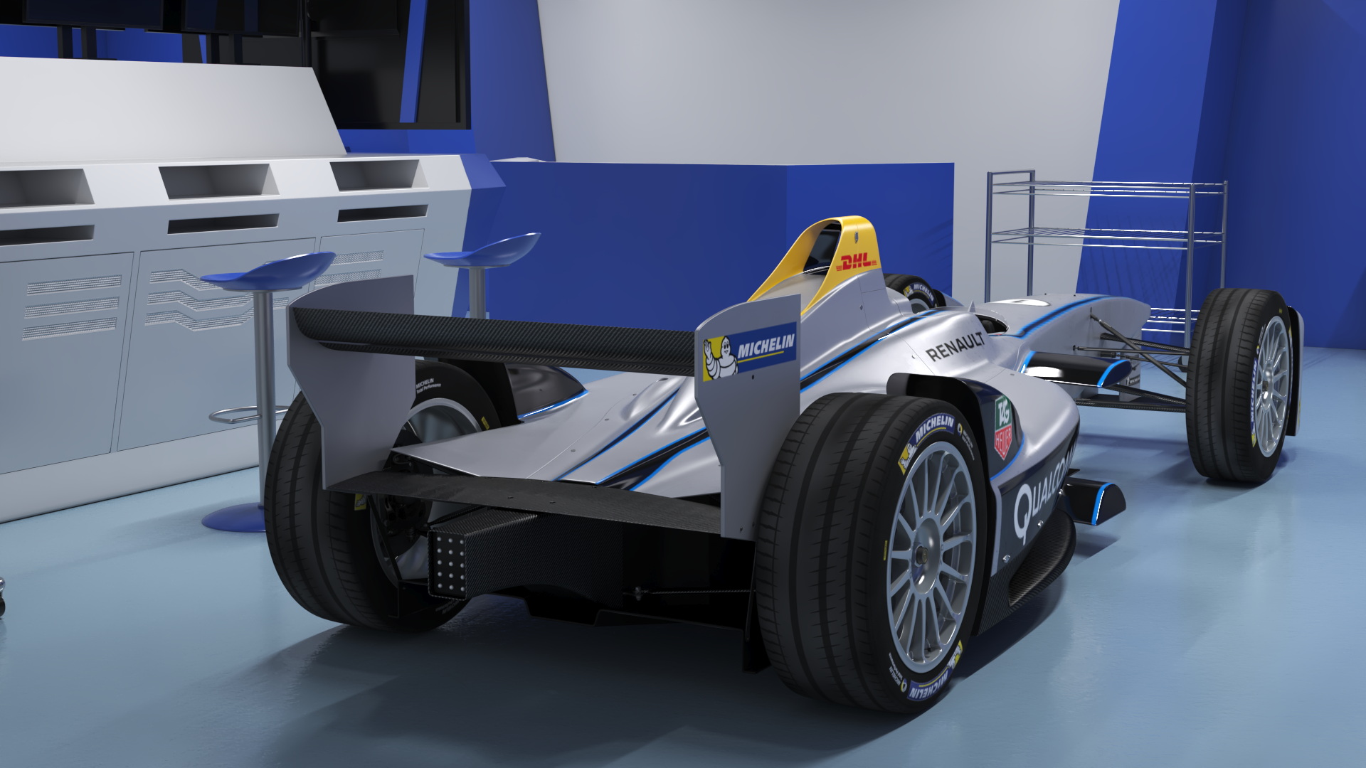 Motorsport Workshop and Formula E Race Car 3D