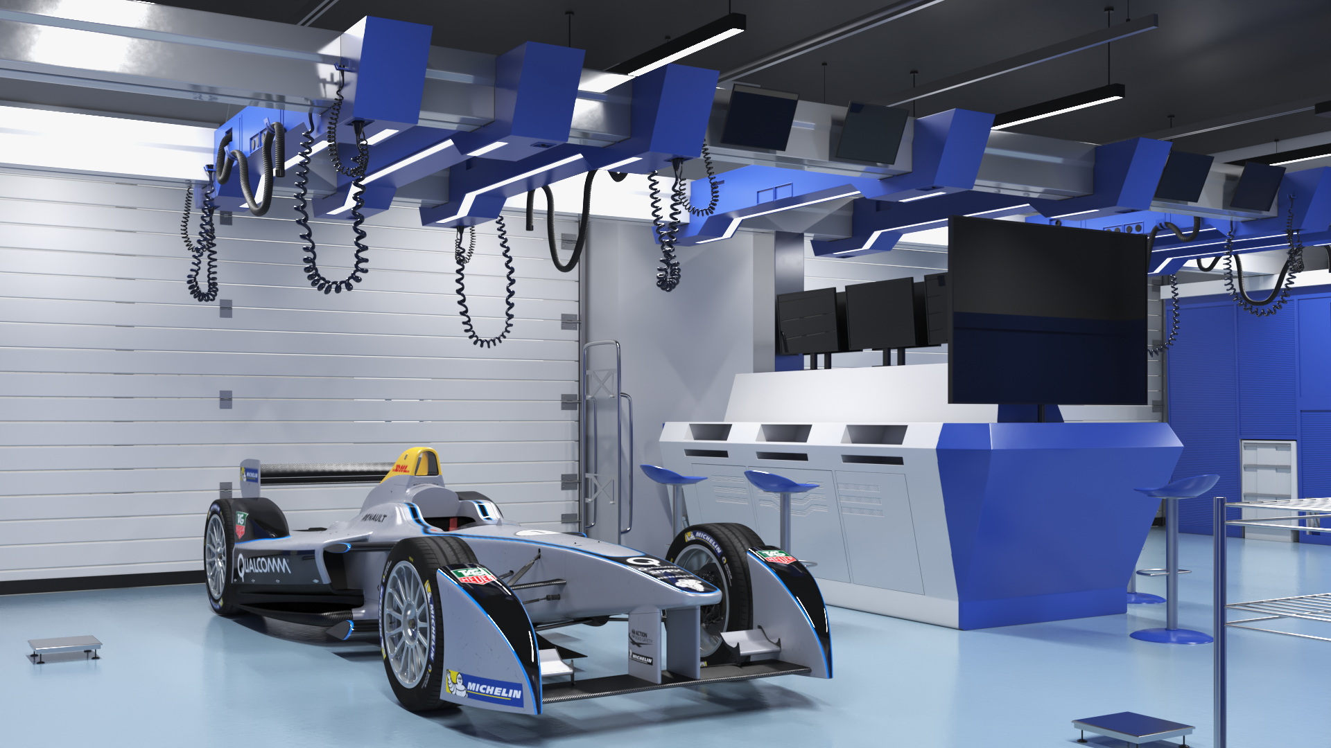 Motorsport Workshop and Formula E Race Car 3D