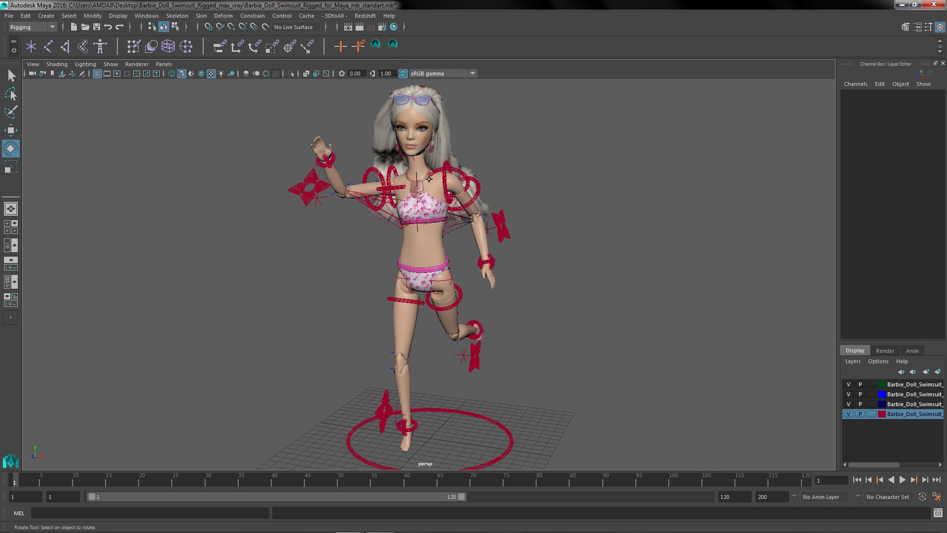 3D Barbie Doll Swimsuit Rigged for Maya