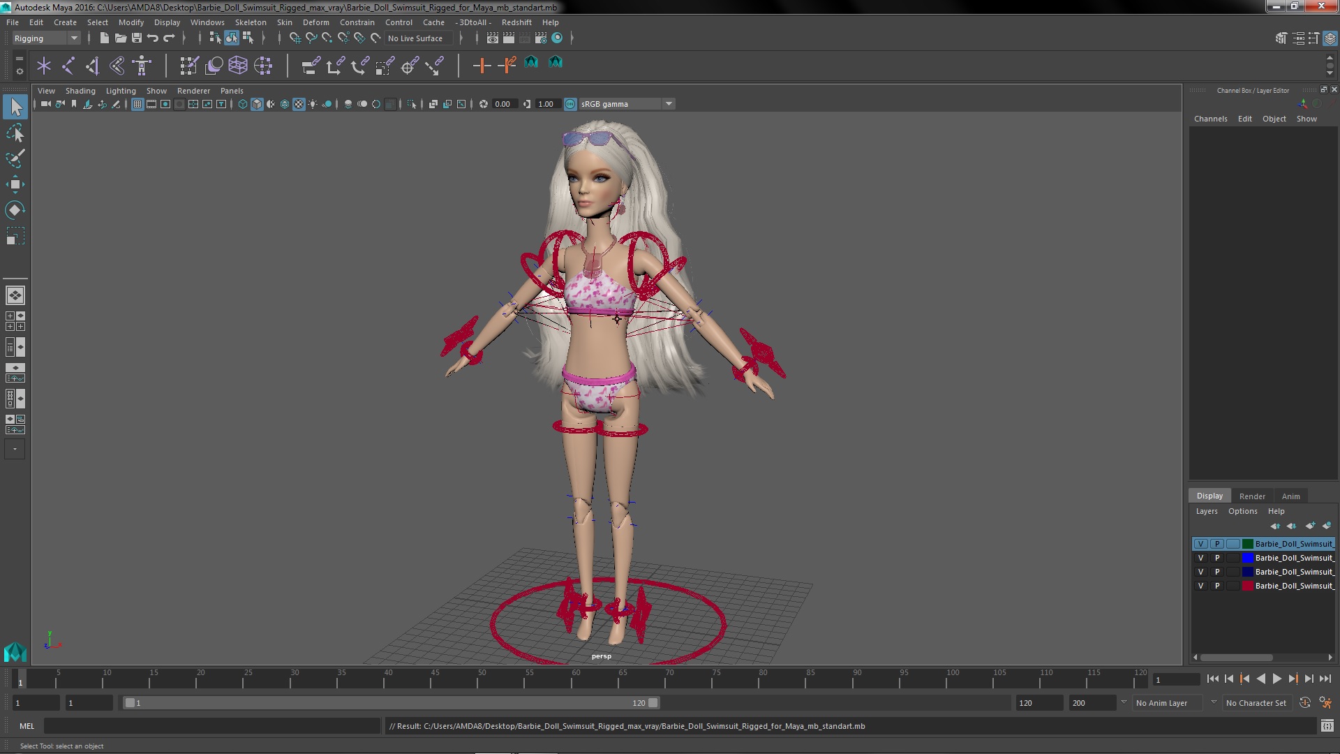 3D Barbie Doll Swimsuit Rigged for Maya