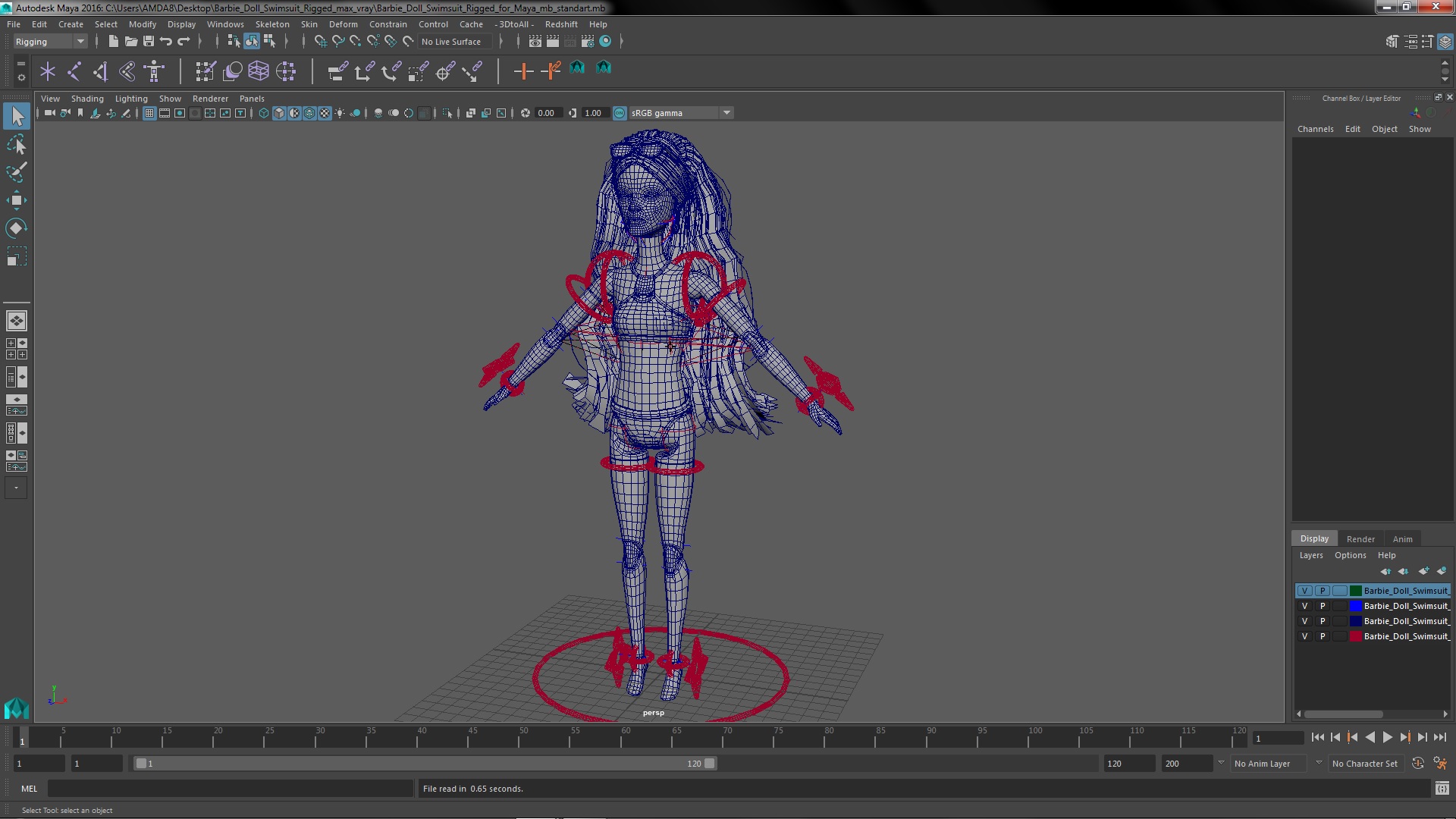 3D Barbie Doll Swimsuit Rigged for Maya