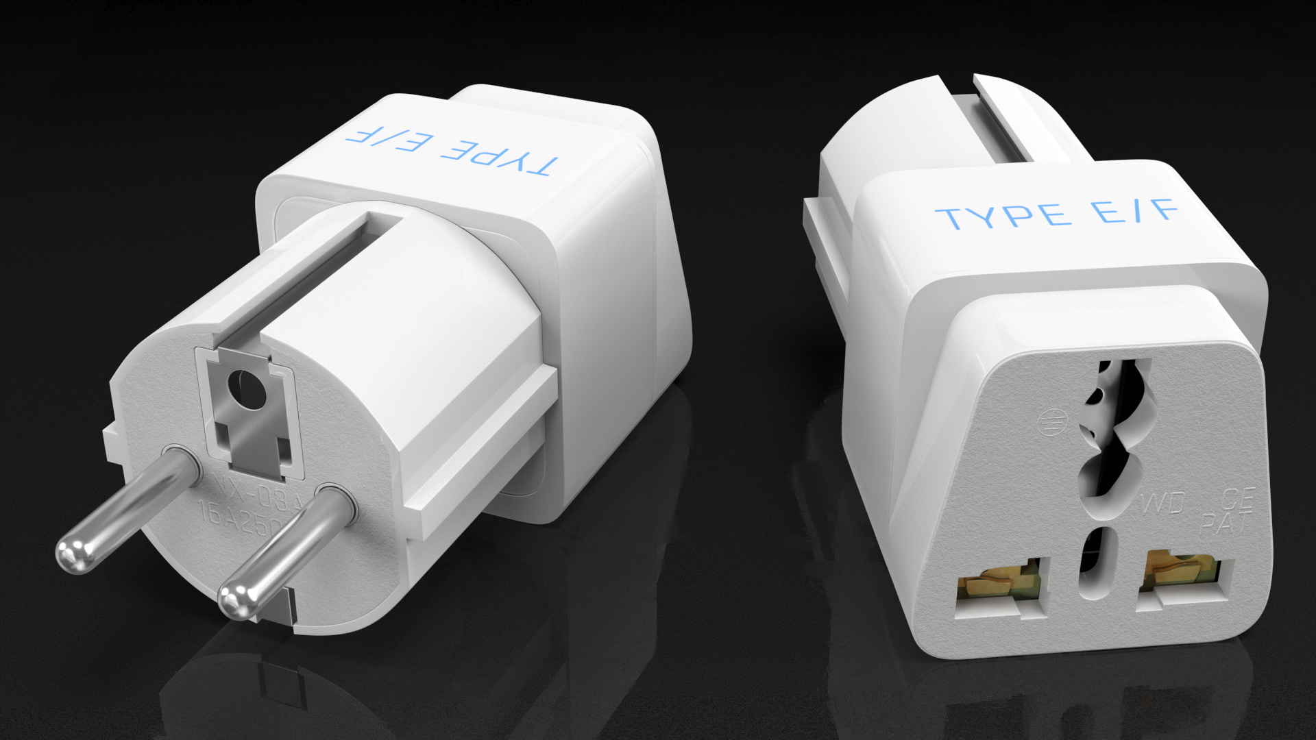 Type E F Universal Plug Adapter White 3D